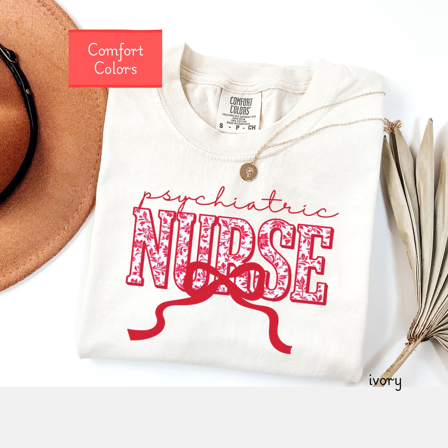 Coquette Comfort Colors psychiatric nurse shirt, toile de jouy RN shirt, appreciation gift for psychiatric nurse, nursing school bow tshirt