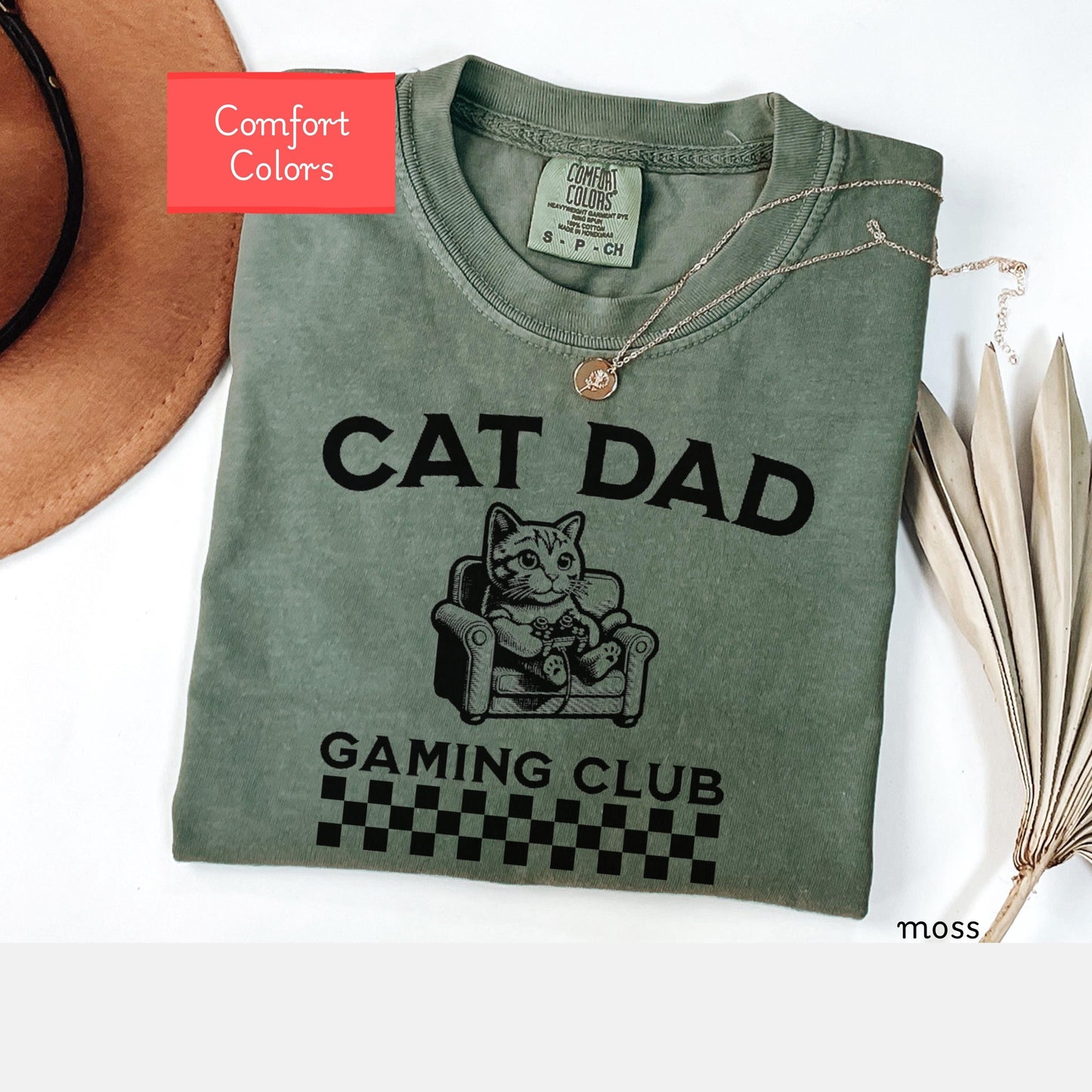 Comfort Colors gamer cat dad shirt, gaming cat daddy Shirt, funny gamer tee, gift for gaming boyfriend, cat lover gift birthday, gaming tee