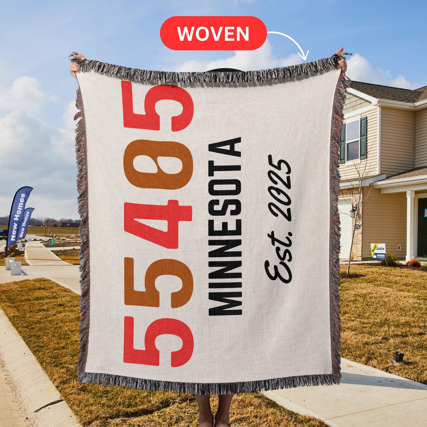 Custom new address blanket, homeowner woven blanket, personalized blanket for new zipcode, housewarming gift, realtor closing gift tapestry