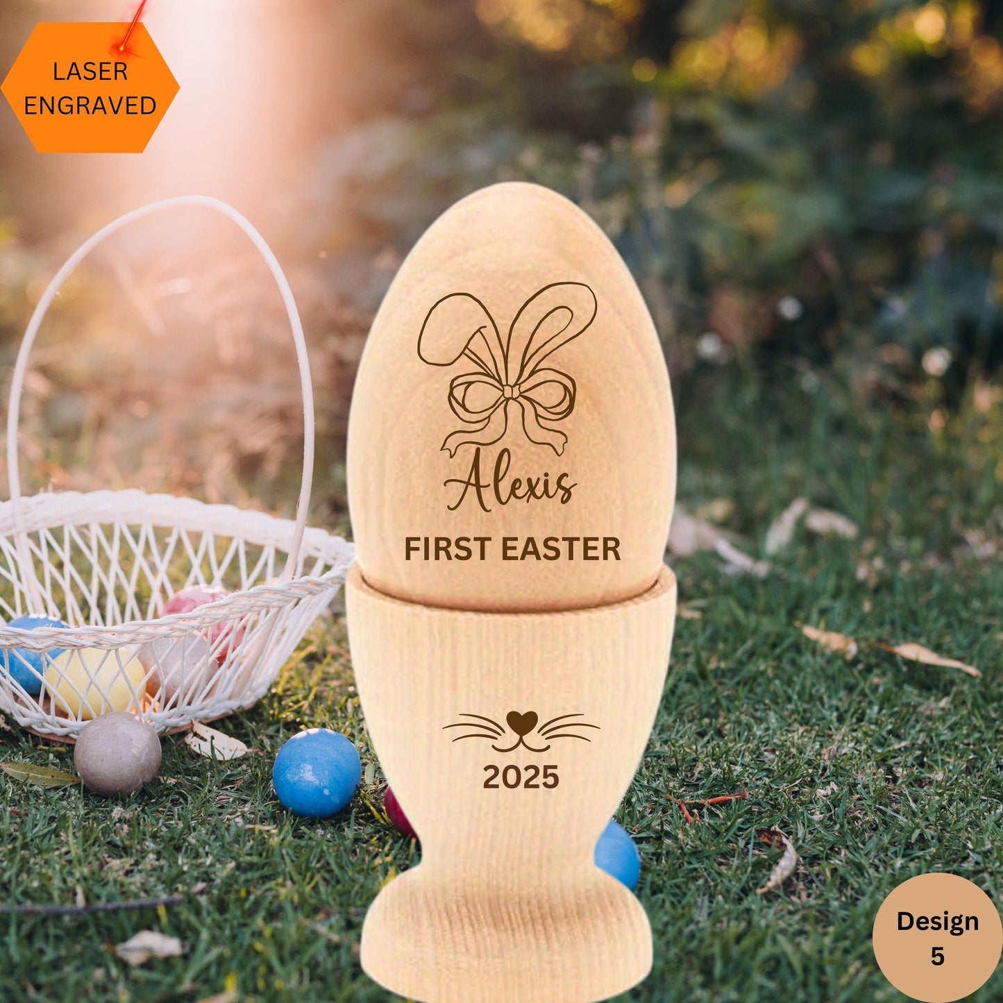 Personalized Easter Bunny Ears wood egg, Wooden Egg Custom, Engraved Wooden Egg, Easter egg hunt, Baby's First Easter Gift Basket Filler