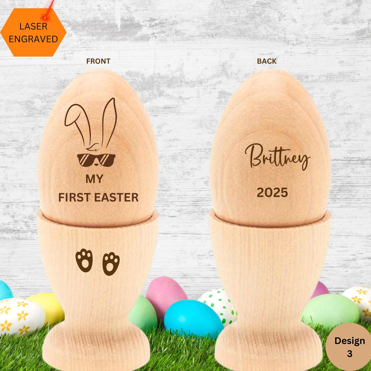 Personalized Easter Bunny Ears wood egg, Wooden Egg Custom, Engraved Wooden Egg, Easter egg hunt, Baby's First Easter Gift Basket Filler