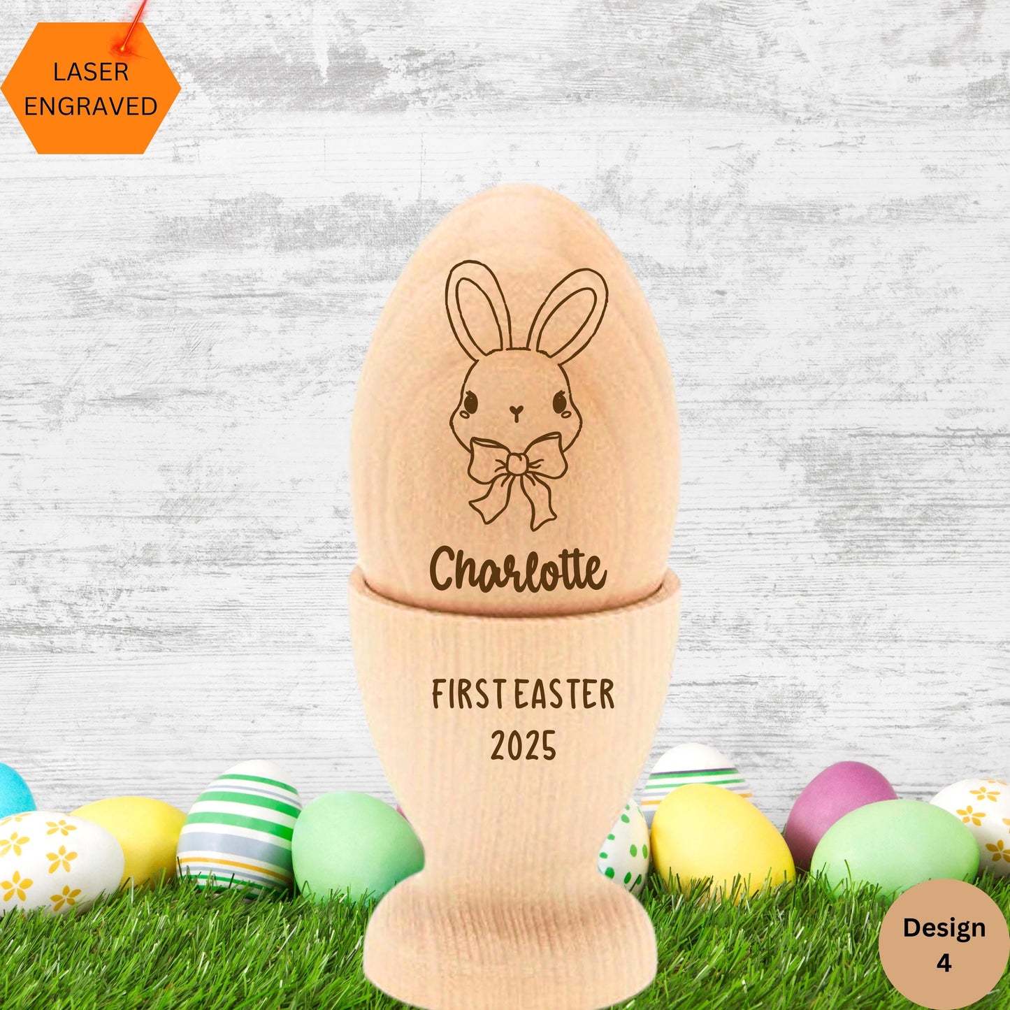 Personalized Easter Bunny Ears wood egg, Wooden Egg Custom, Engraved Wooden Egg, Easter egg hunt, Baby's First Easter Gift Basket Filler