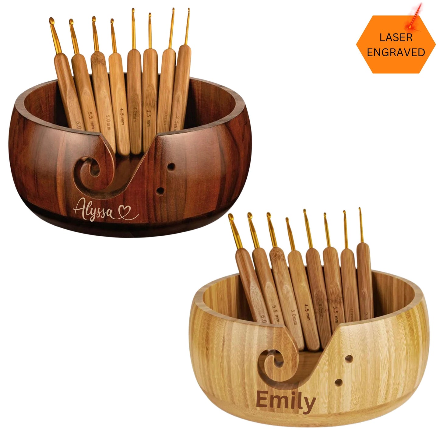 Custom Wooden Yarn Bowl, Personalized Knitting Bowl with 8pcs Hooks, Crochet Accessories Yarn Holder, Dispenser Bowls Knitters & Crocheters