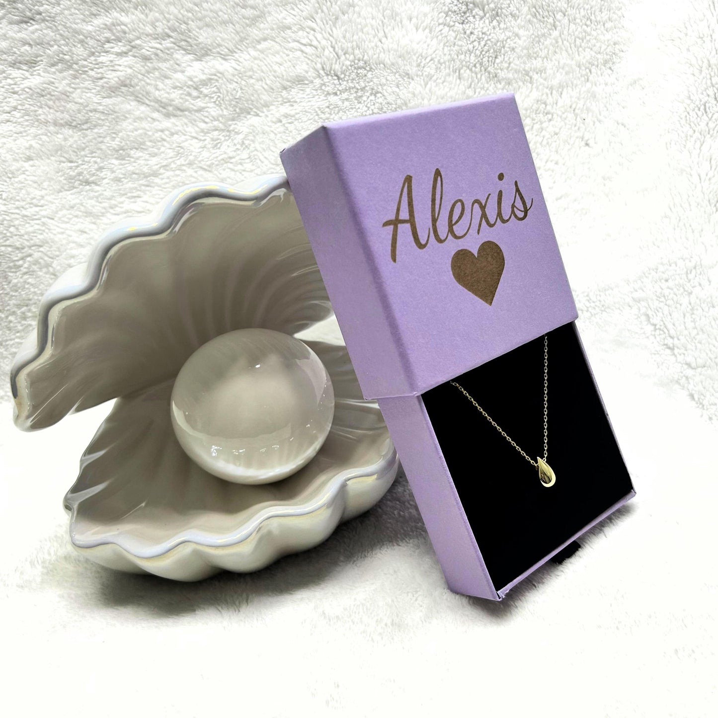 Custom name 14K Gold Plated Pear Necklace, Personalized Jewelry Box, Tear Pendant Necklace for Women, Mothers Day Gift for mom,birthday gift