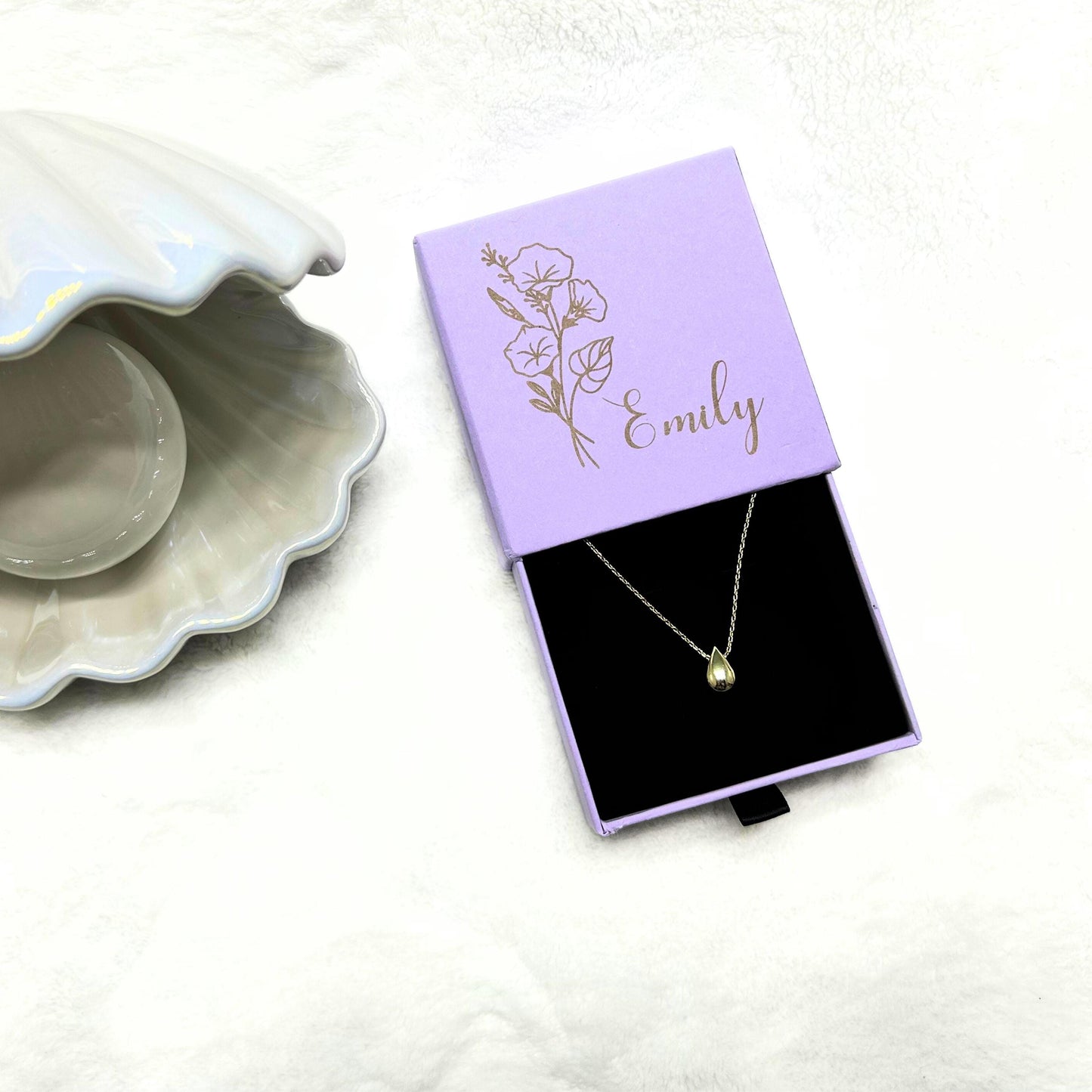 14K Gold Plated Pear Necklace, Personalized Jewelry Box, Tear Pendant Necklace for Women, Mothers Day Gift for mom, custom birthday gift