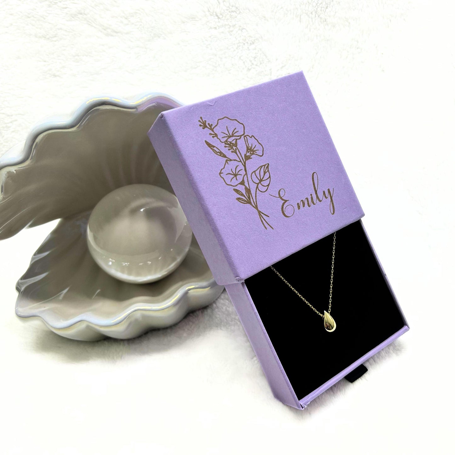 14K Gold Plated Pear Necklace, Personalized Jewelry Box, Tear Pendant Necklace for Women, Mothers Day Gift for mom, custom birthday gift