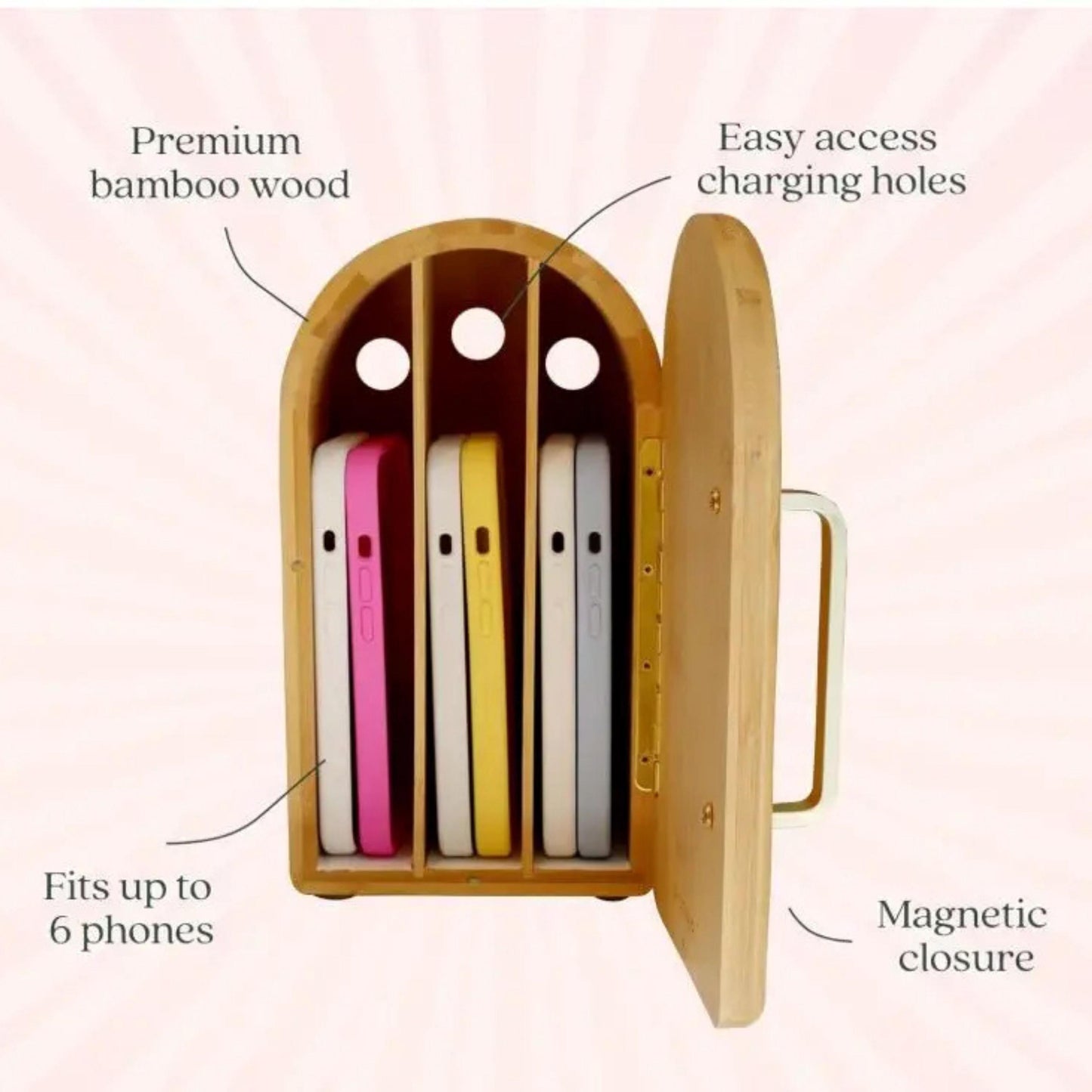Personalized Wooden Phone Box, Custom Phone Holder for Quality Time, Family Time Phone Storage, Holds up to 6 Phones, Productivity Gift