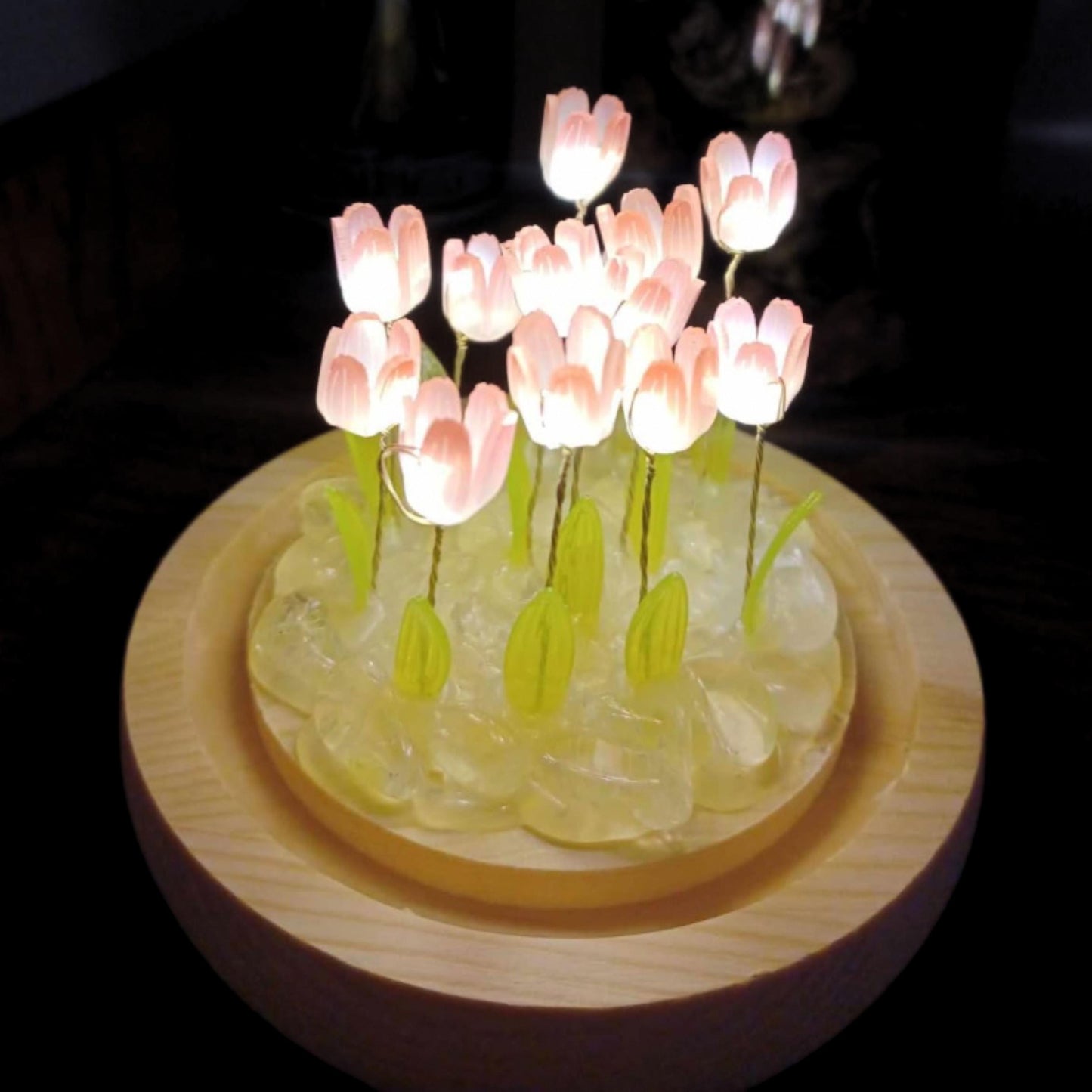 Personalized Tulip Night Light, Mothers Day Gift for Mom,Flower Lamp with Custom engraved Wooden Base, Home Decor, Romantic Birthday Gift