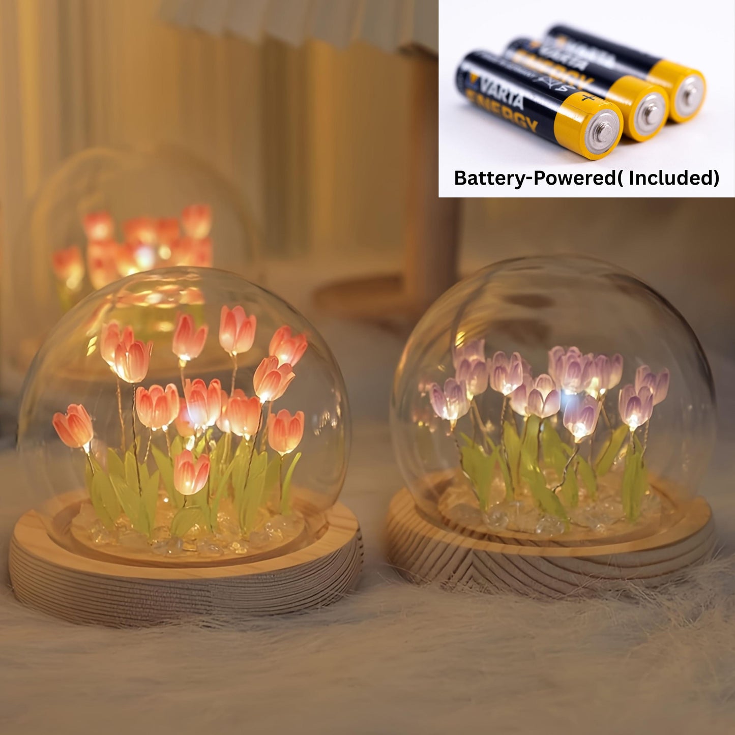 Personalized Tulip Night Light, Mothers Day Gift for Mom,Flower Lamp with Custom engraved Wooden Base, Home Decor, Romantic Birthday Gift