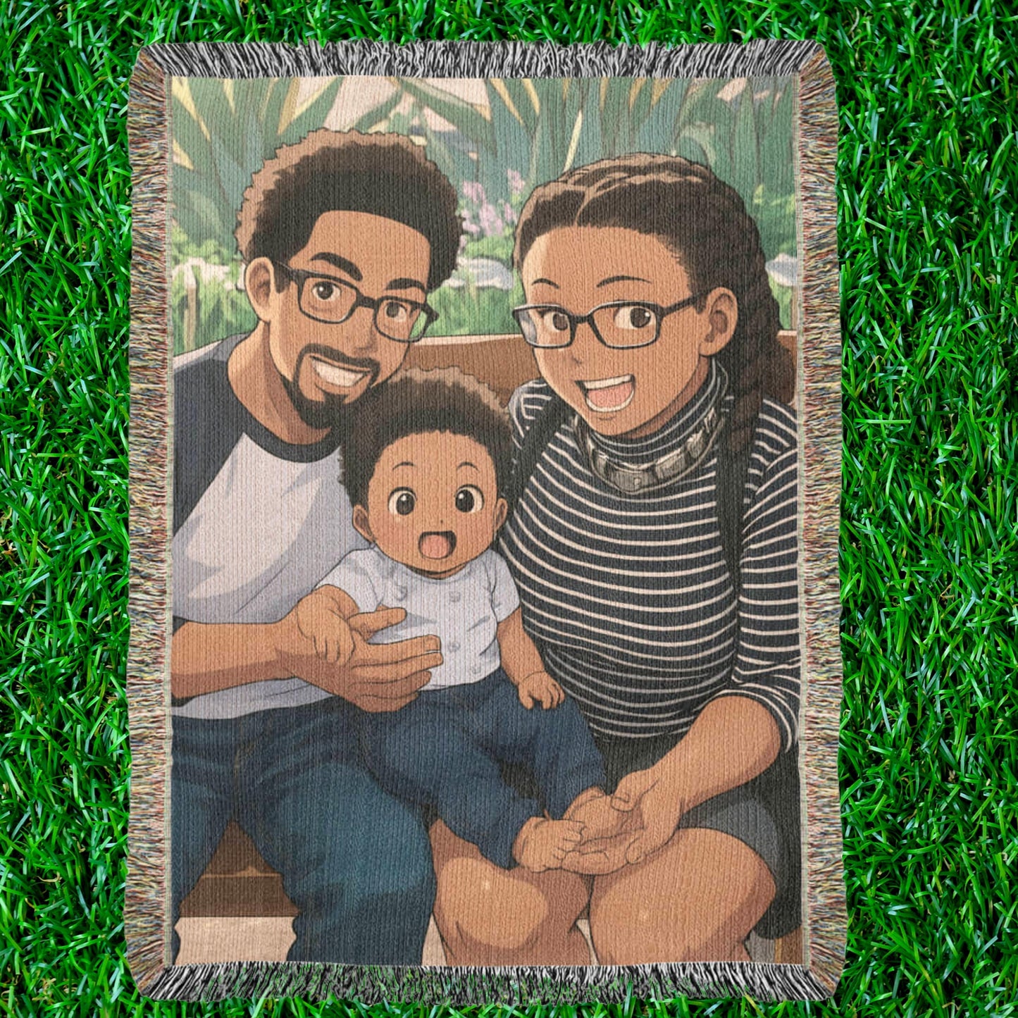 Personalized Woven Photo Blanket, Cartoon Portrait Blanket tapestry, Photo to Cartoon Throw Blanket, Custom Gift for Bride, Gift for Grandma