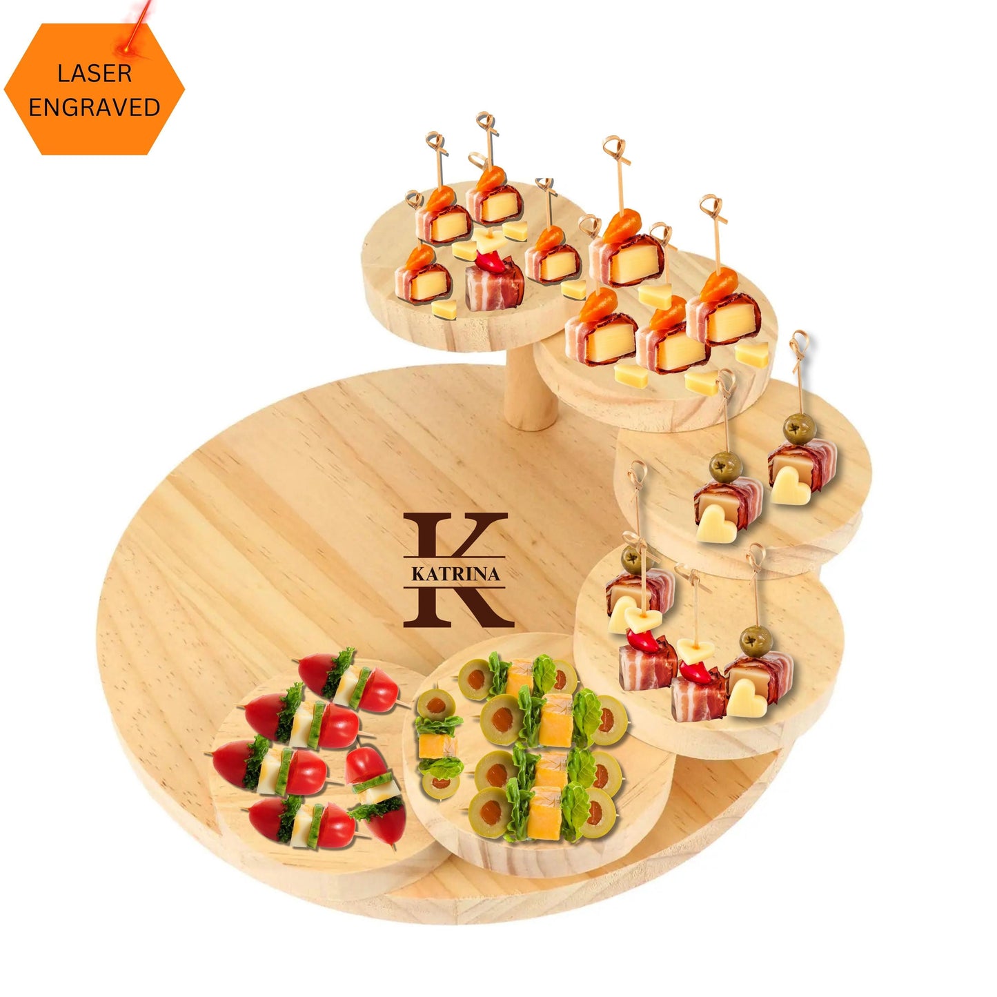 Personalized Tiered Charcuterie board, Bamboo Sushi Tray, Custom Wooden Desert display stand Platter, New Home Gift, Wedding Gift Couple