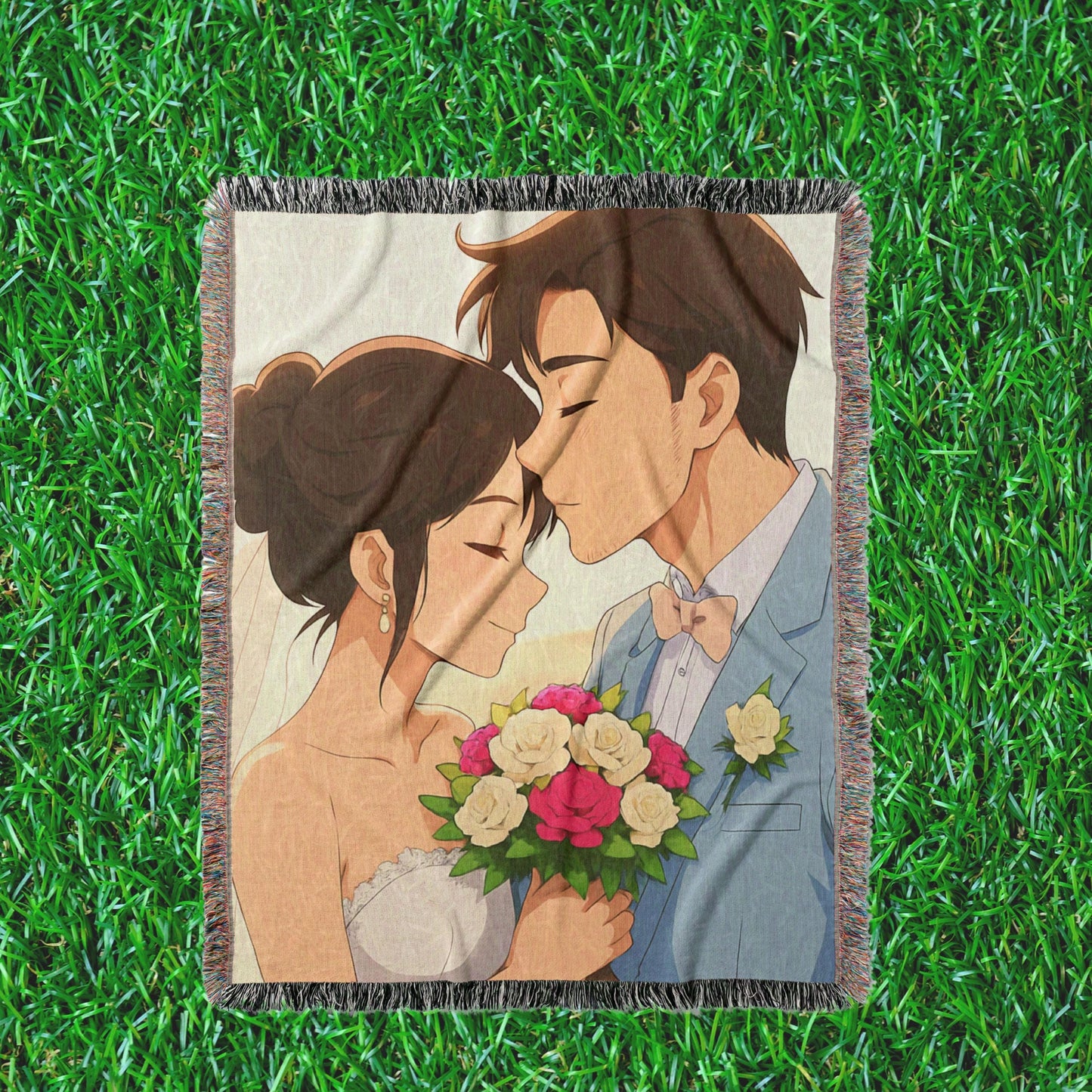 Custom Photo Woven Blanket, Cartoon Portrait Blanket tapestry, Photo to Cartoon Throw Blanket, Custom Gift for Married Couple, Wedding Gift