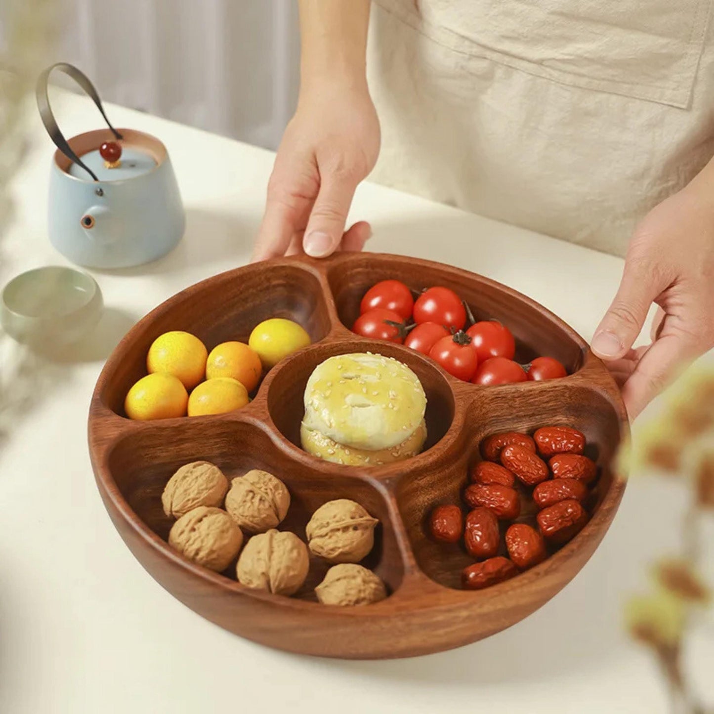 Personalized Rotating Lazy Susan Serving Tray, Custom Acacia Wood Dessert Organizer, Appetizer Platter, Chips and Dip Hosting Gift New Home