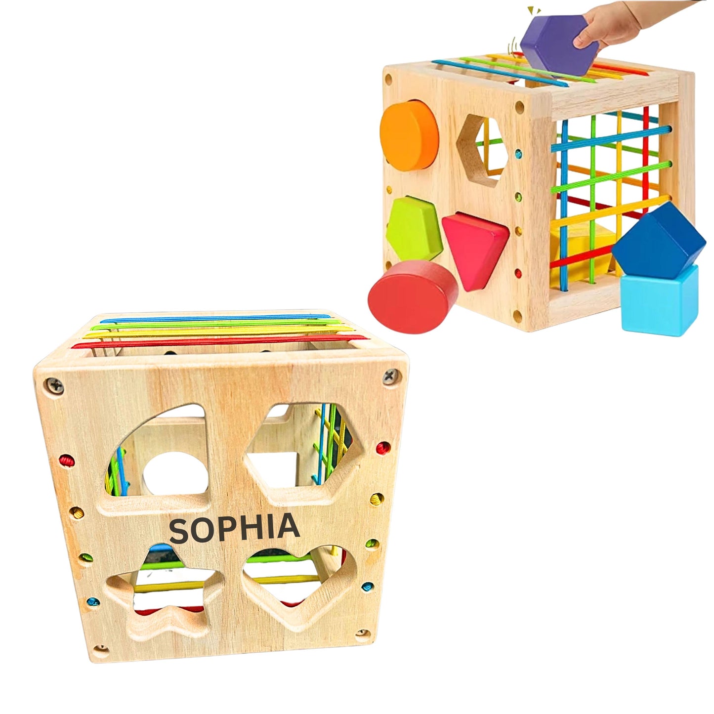 Personalized Wooden Sorter Cube, 1+ Year Old Playing Toys, Developmental Learning Toy Gifts for Toddler Boys Girls, 1 Year Birthday Gift