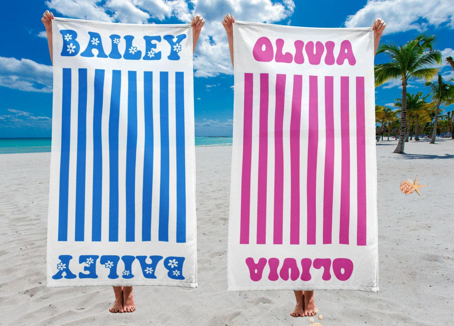 Custom Beach Towel, Personalized Striped Beach Towel, Camp Bachelorette Party Gift, Pool Party Towels, Bridesmaid Girls Trip Vacation Gift