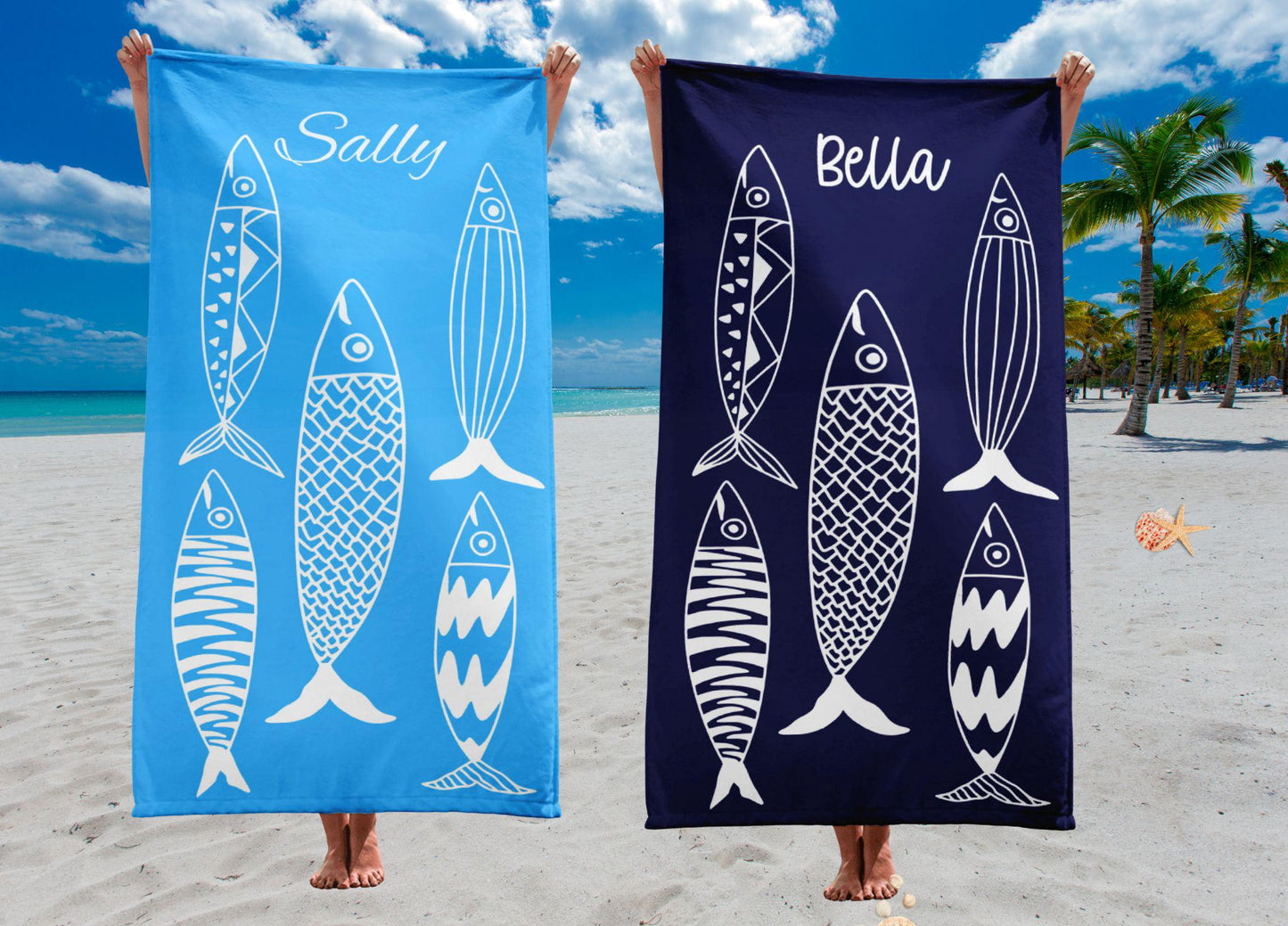 Personalized Beach Towel, Sardines Towel, Bachelorette Party Gift, Custom Pool Party Towels, Bridesmaid Girls Trip Vacation Gift, Fish towel