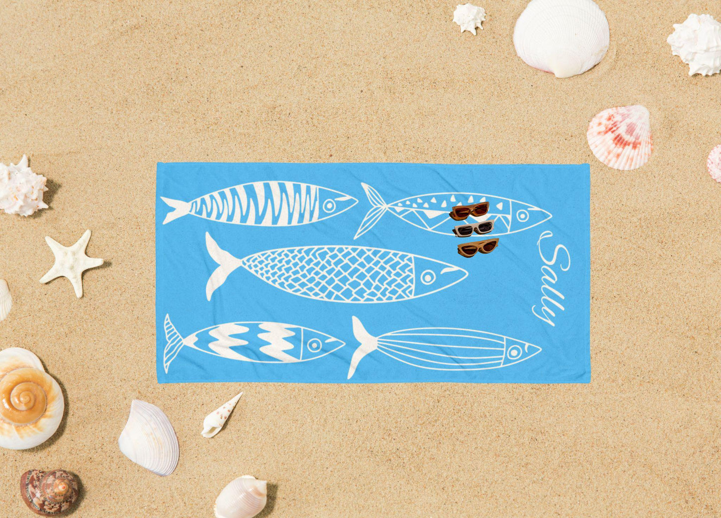 Personalized Beach Towel, Sardines Towel, Bachelorette Party Gift, Custom Pool Party Towels, Bridesmaid Girls Trip Vacation Gift, Fish towel