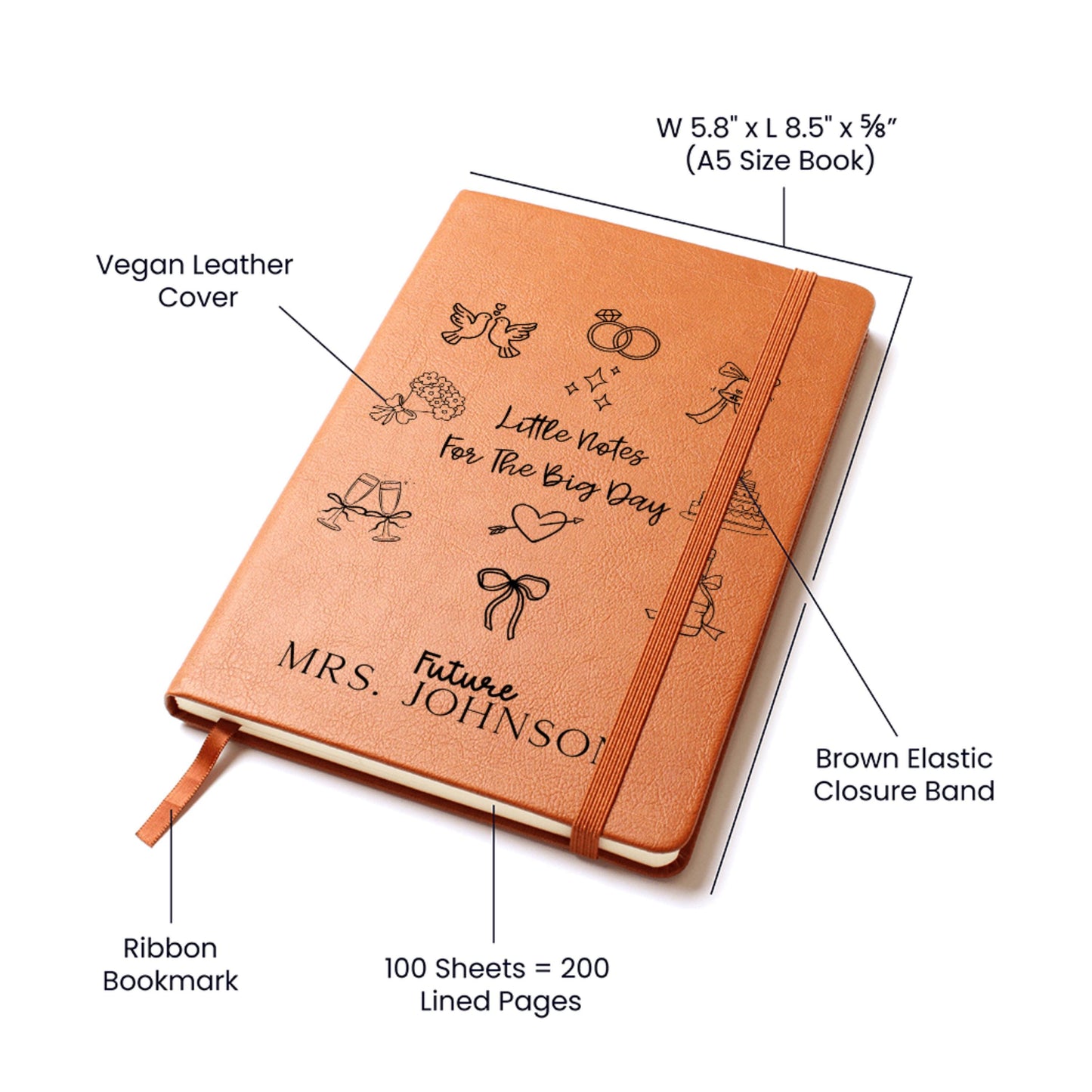 Custom Leather Journal for Bride, Personalized Future Mrs Journal, Wedding Planning Leather Notebook, Wedding Keepsake, Engagement Gift