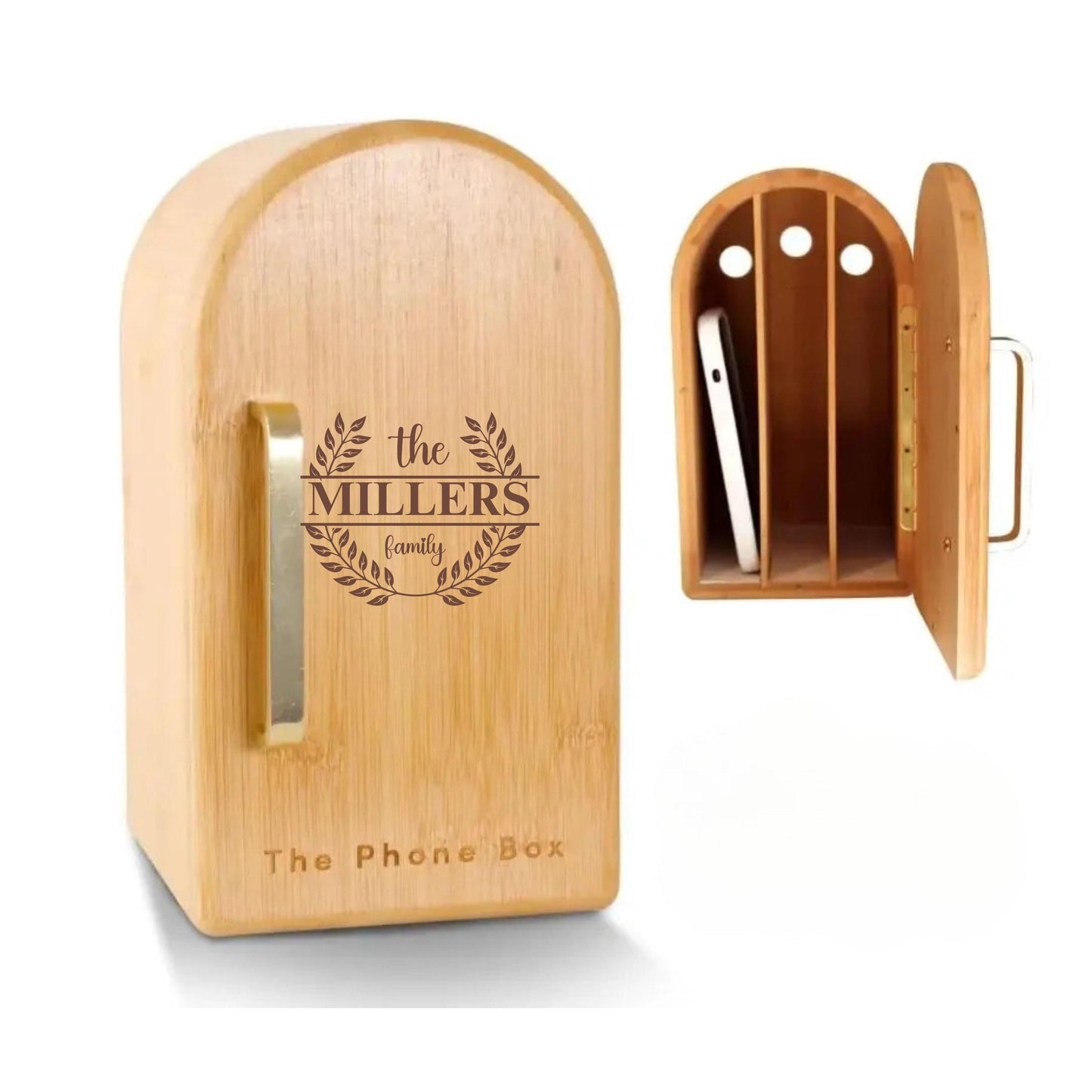 Personalized Wooden Phone Box, Custom Phone Holder for Quality Time, Family Time Phone Storage, Holds up to 6 Phones, Productivity Gift