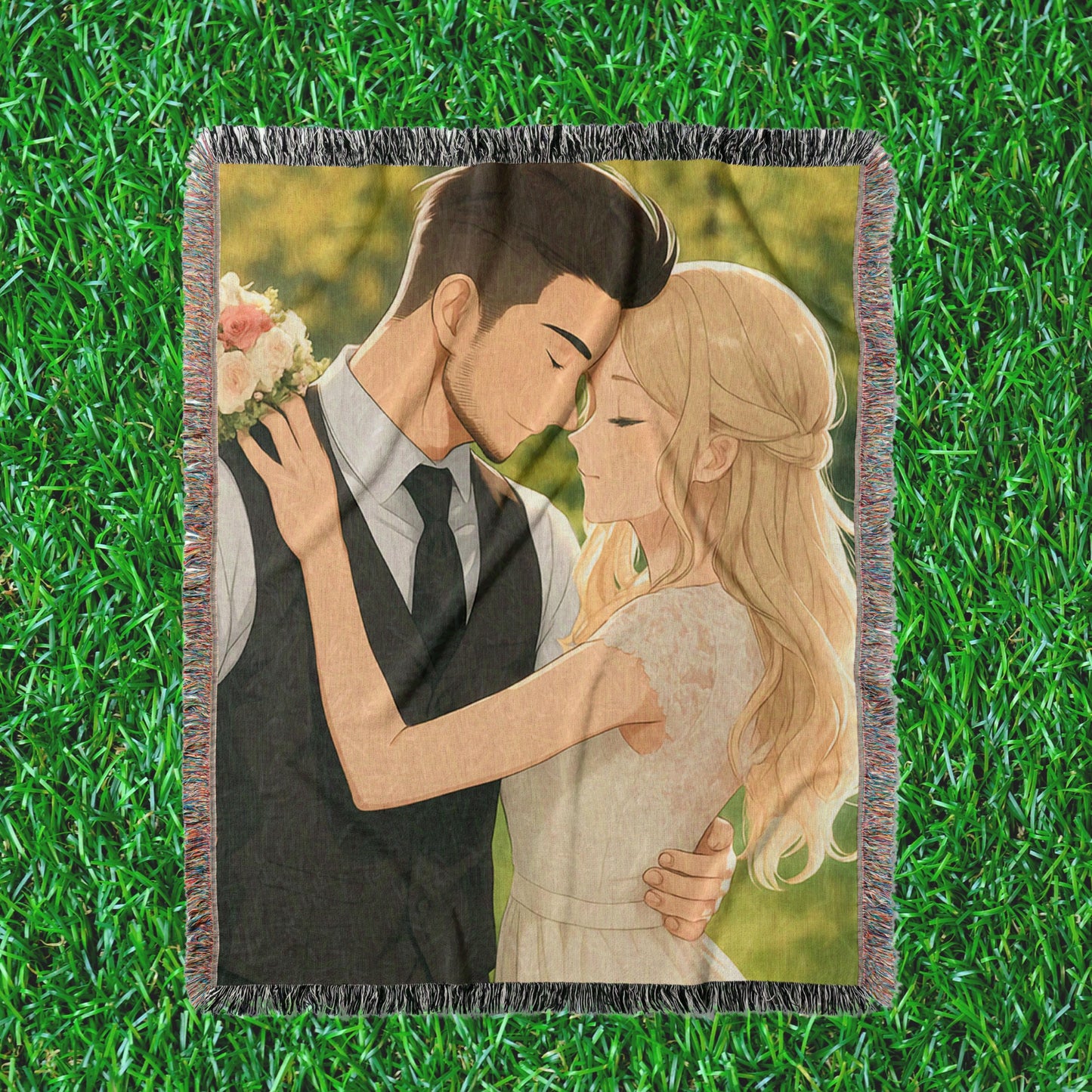 Custom Cartoon Portrait Woven Blanket, Photo Blanket tapestry, Photo to Cartoon Throw Blanket, Custom Gift Married Couple, Wedding Gift