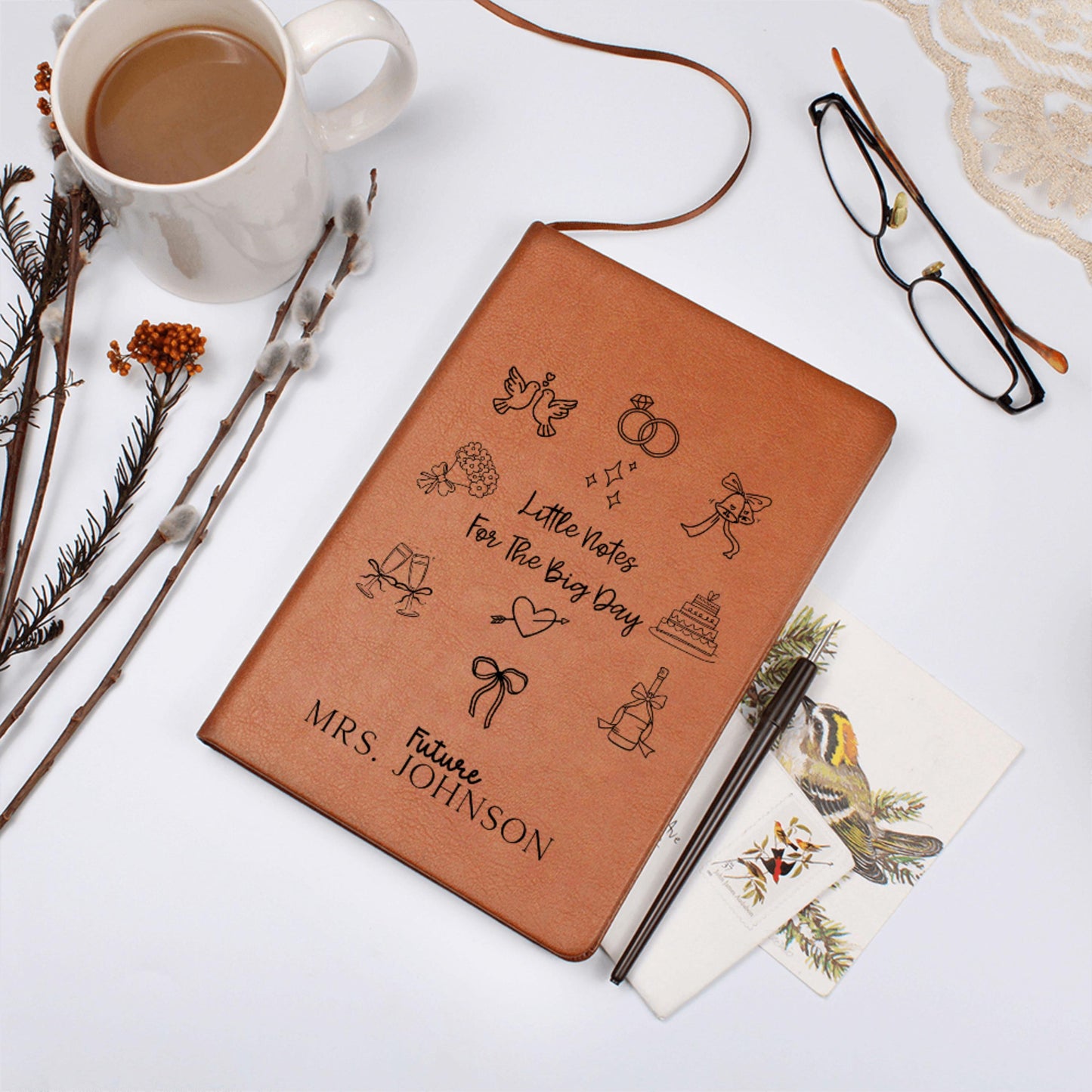 Custom Leather Journal for Bride, Personalized Future Mrs Journal, Wedding Planning Leather Notebook, Wedding Keepsake, Engagement Gift