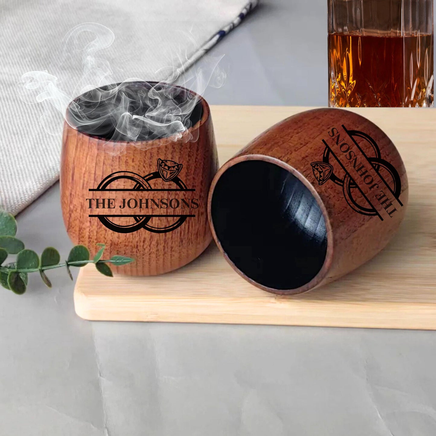 Custom Bride Groom Gift, Charred Wooden Bourbon Drinking Glass, Personalized Wedding Gifts, Mr and Mrs Whiskey Glasses