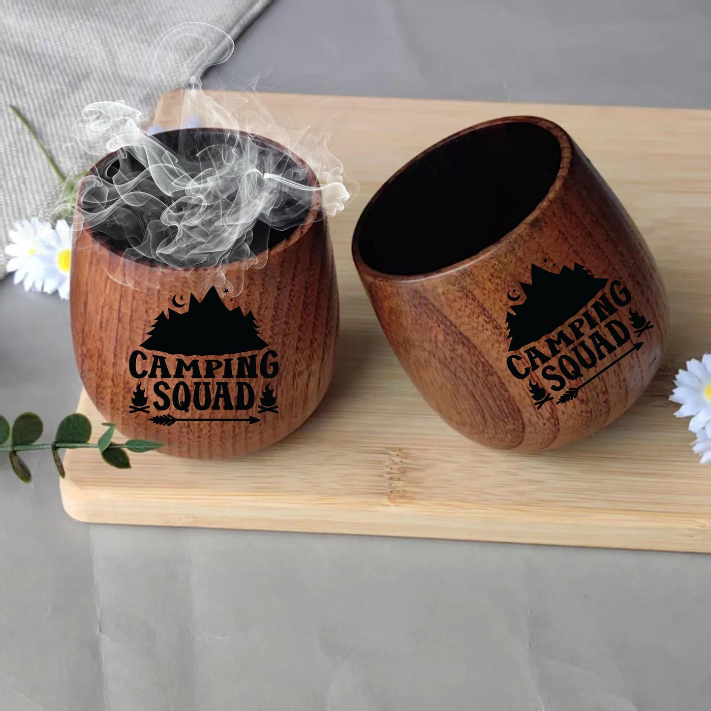 Personalized Camping Whiskey Glass, Charred Wooden Bourbon Glass, Custom Gifts for Travel, 10 oz Wood Whiskey Glass, Camp lover Gift for Him