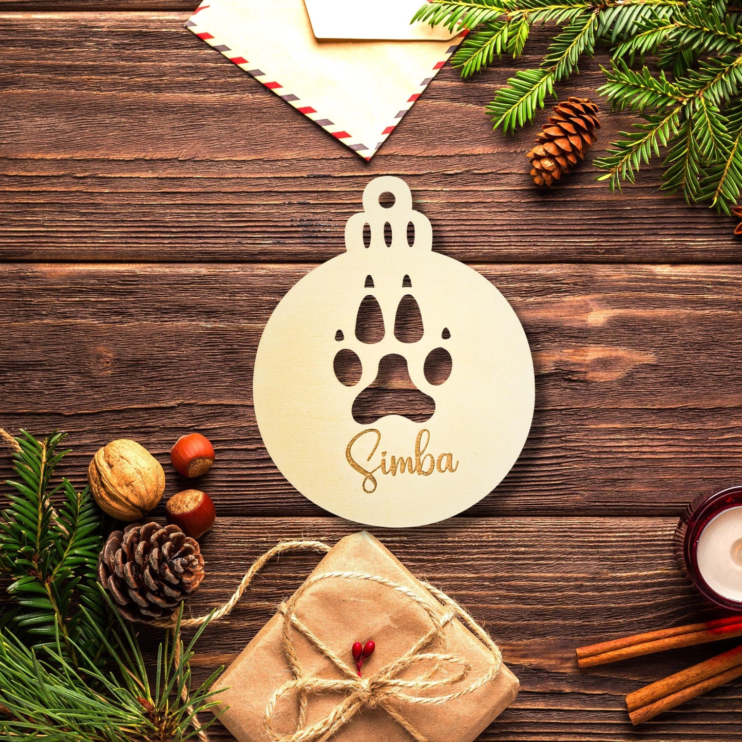 Custom Pet Paw Ornament, Personalized Dog or Cat Christmas Ornament, Wooden Pet Keepsake Gift, Pet Memorial Decoration