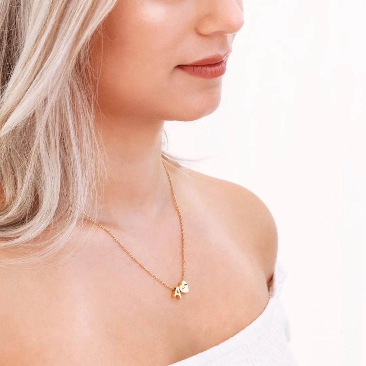 Personalized Heart Necklace with Name, Custom Initial & Heart Pendant, Name Necklace with Gift Box, Anniversary Gift, Her Birthday jewelry