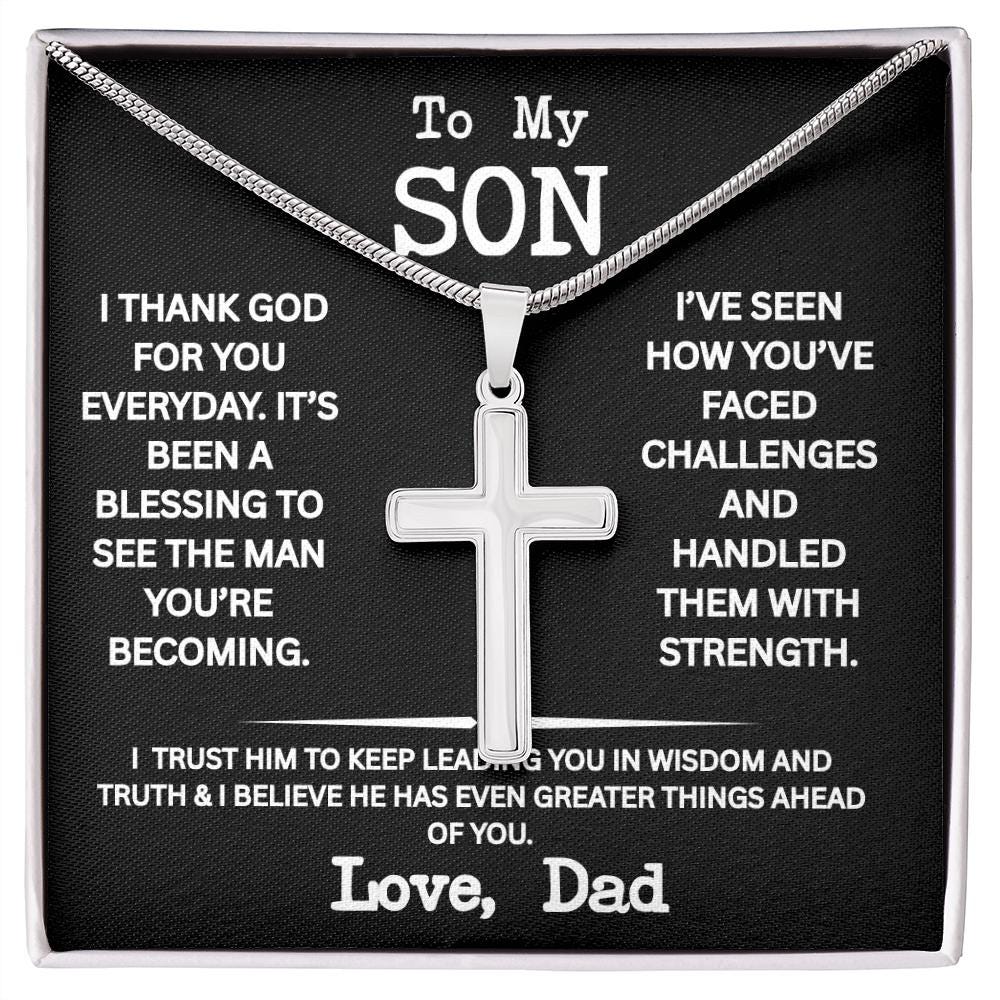 Cross necklace for Son with Luxury Box with LED light, To My Son Neck chain from Dad
