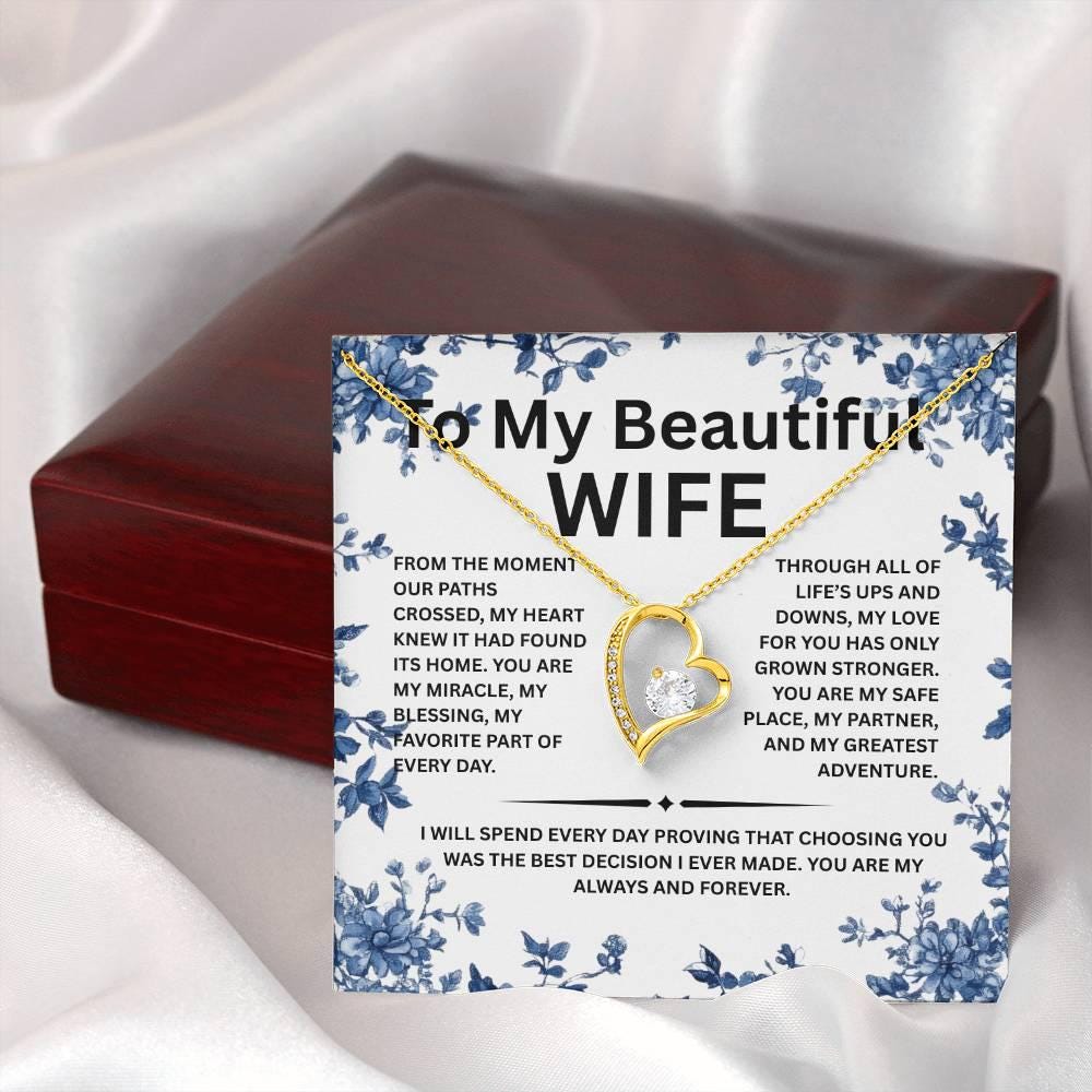 To My Beautiful Wife Necklace with Luxury Box, Jewelry Gift for Wife from Husband, valentines Gift Wife