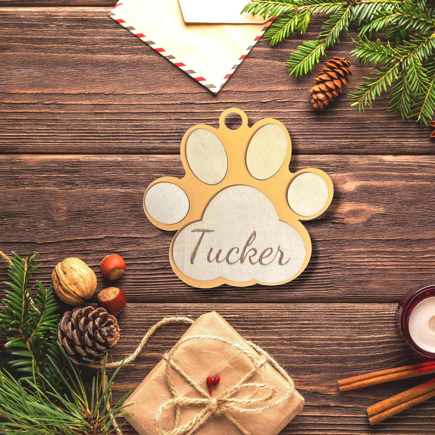 Personalized Pet Paw Ornament, Custom Dog or Cat Name Christmas Ornament, Wooden Pet Memorial Keepsake, Gift for Pet Lovers