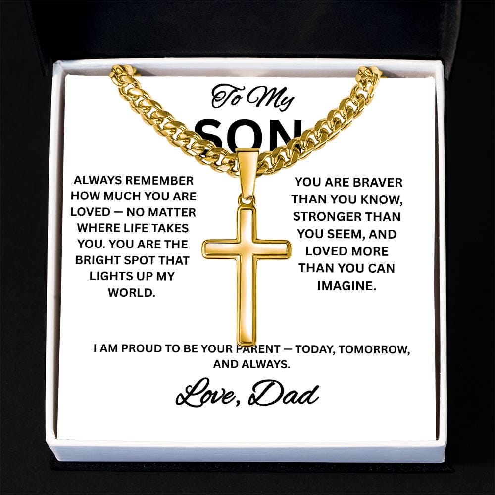 To My Son Cross Necklace, Cuban Link Necklace for Son from Dad