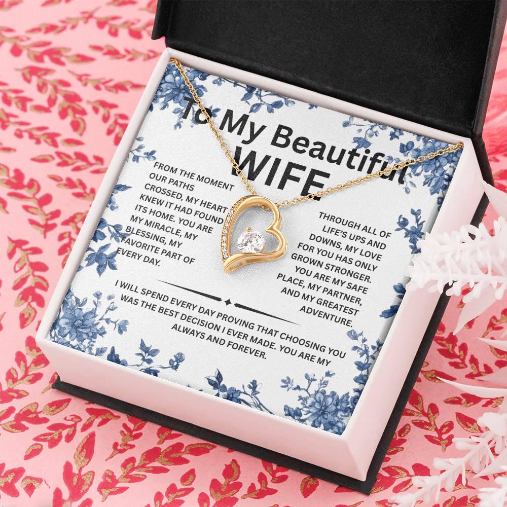 To My Beautiful Wife Necklace with Luxury Box, Jewelry Gift for Wife from Husband, valentines Gift Wife