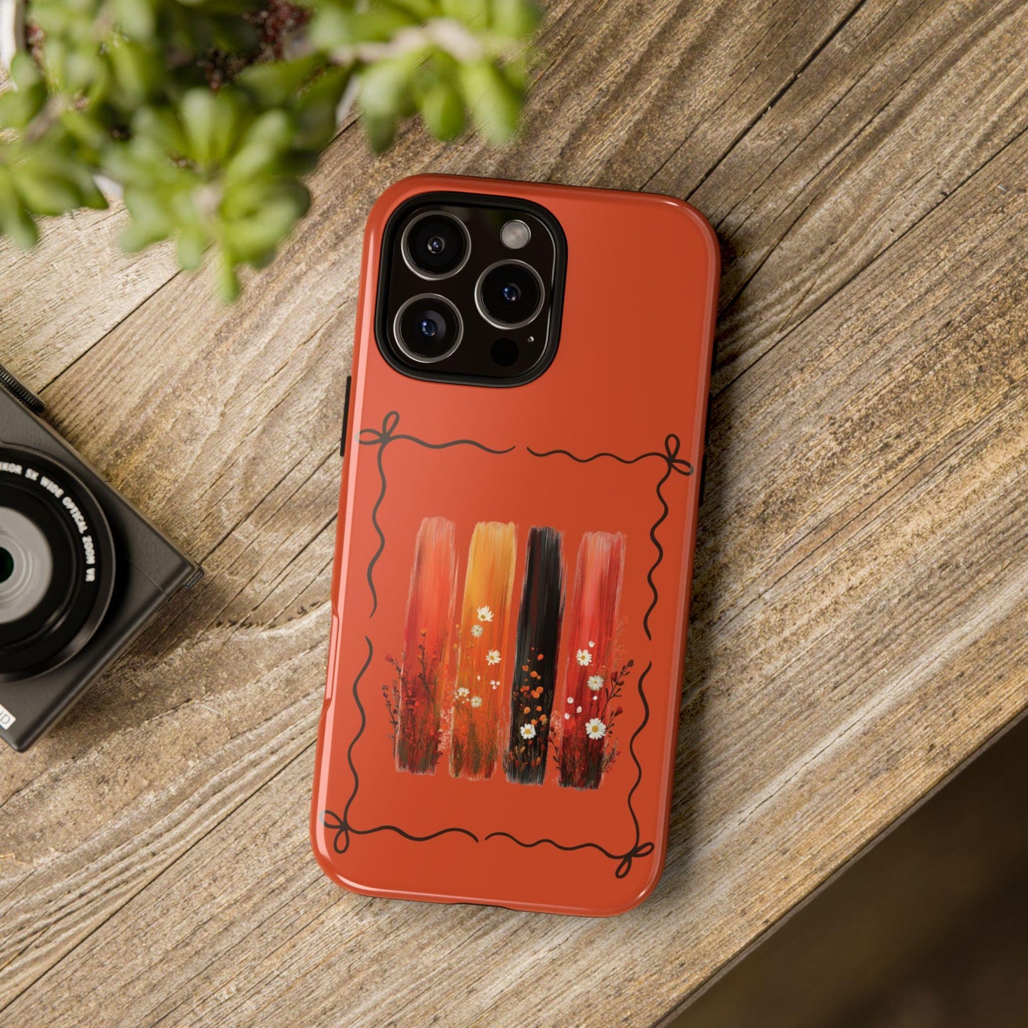 iPhone 17 Pro Max Orange Floral Brushstroke Tough Case, Coquette Aesthetic Protective Cover for iPhone 17 Pro Max 16 15 14