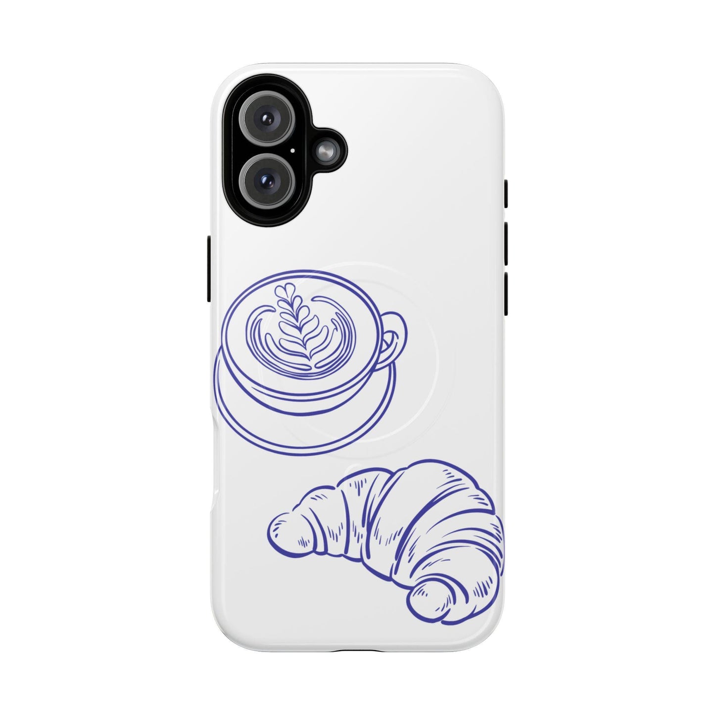 Coffee & Croissant Phone Case, Tough Magnetic Case for iPhone 17 16 15 14 Pro Max, phone cover compatible with MagSafe, Coffee Lover Gift
