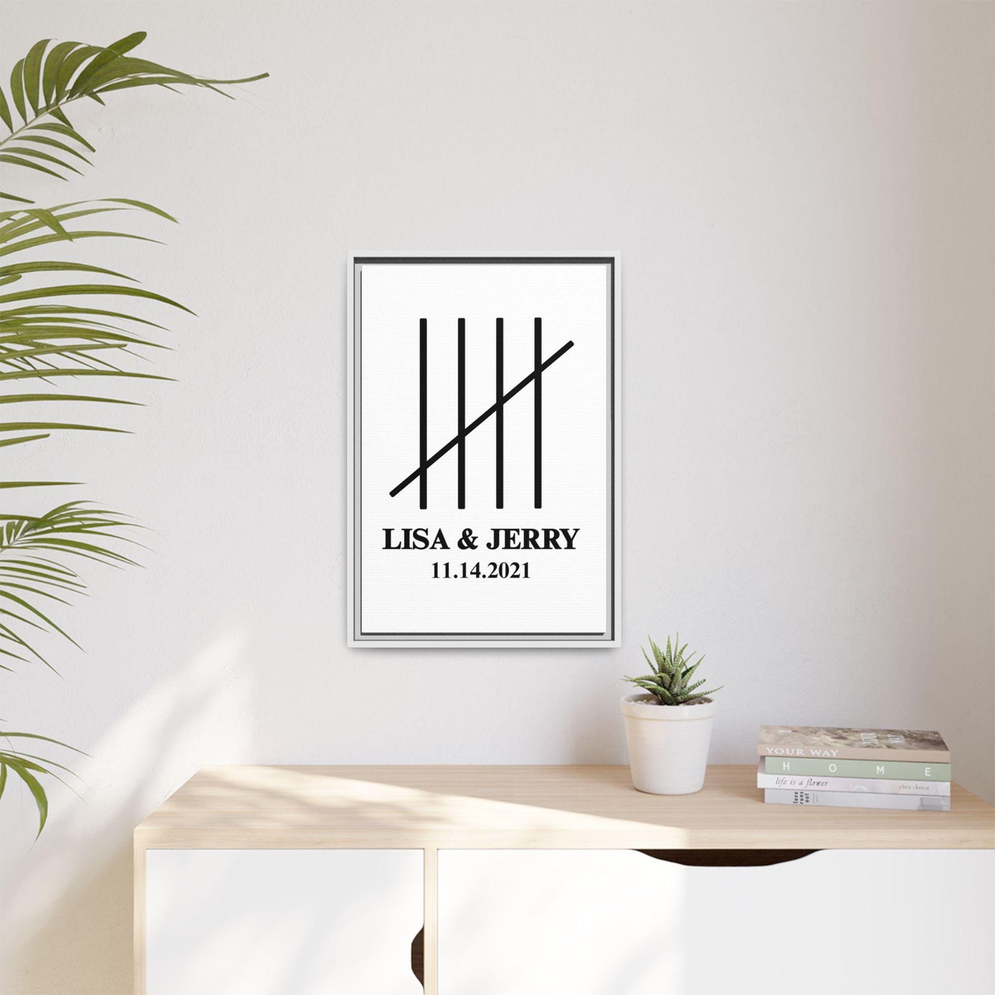 Personalized 5 Year Anniversary Wall Art, 5th year Wedding Anniversary, 5 Years Married Gift, Framed Canvas Print for Couple, Minimalist Art