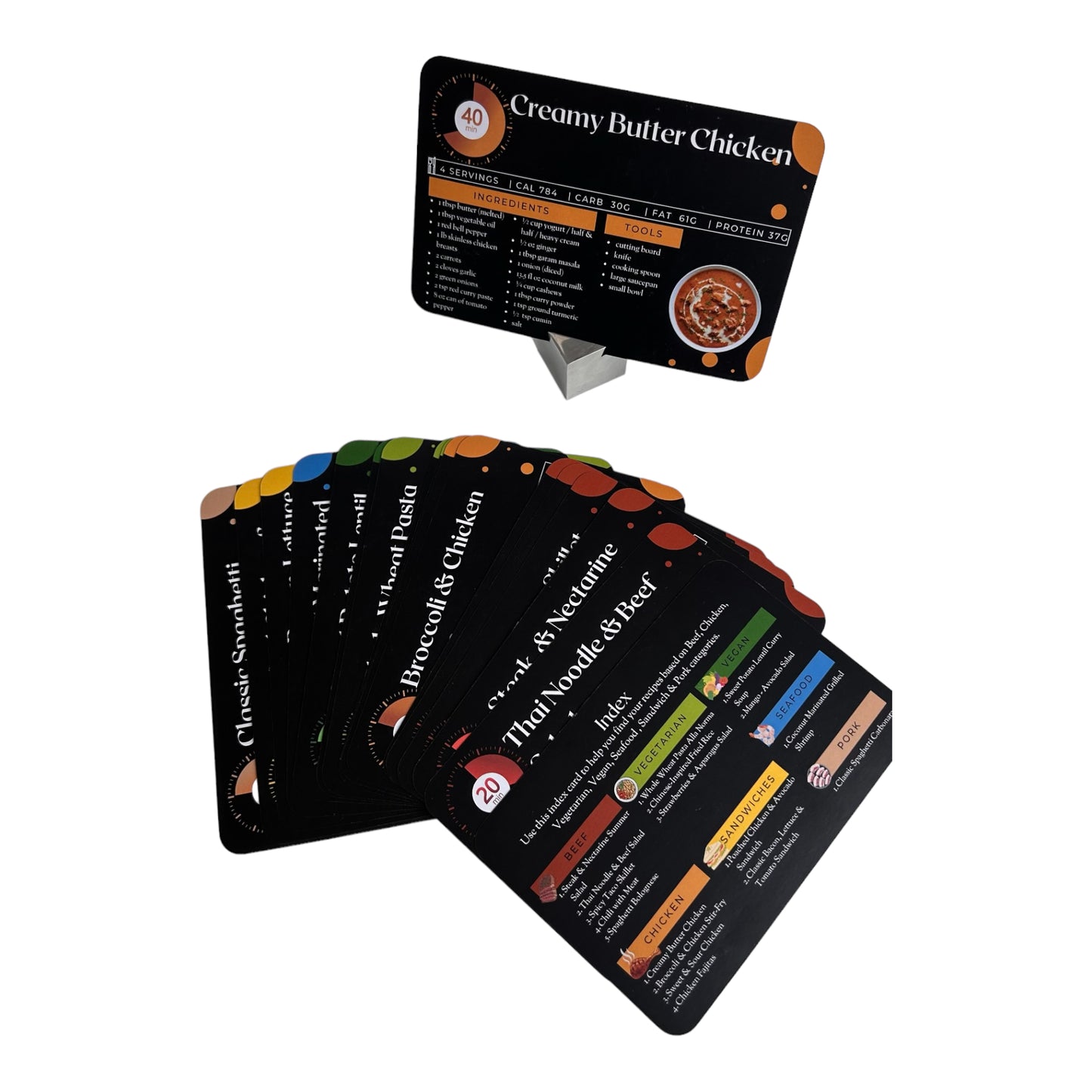 4x6 Double Sided Recipe cards and Box Set- 18 Meal Prep Cookbook flashcards & 17 Blank recipe cards and gift box set