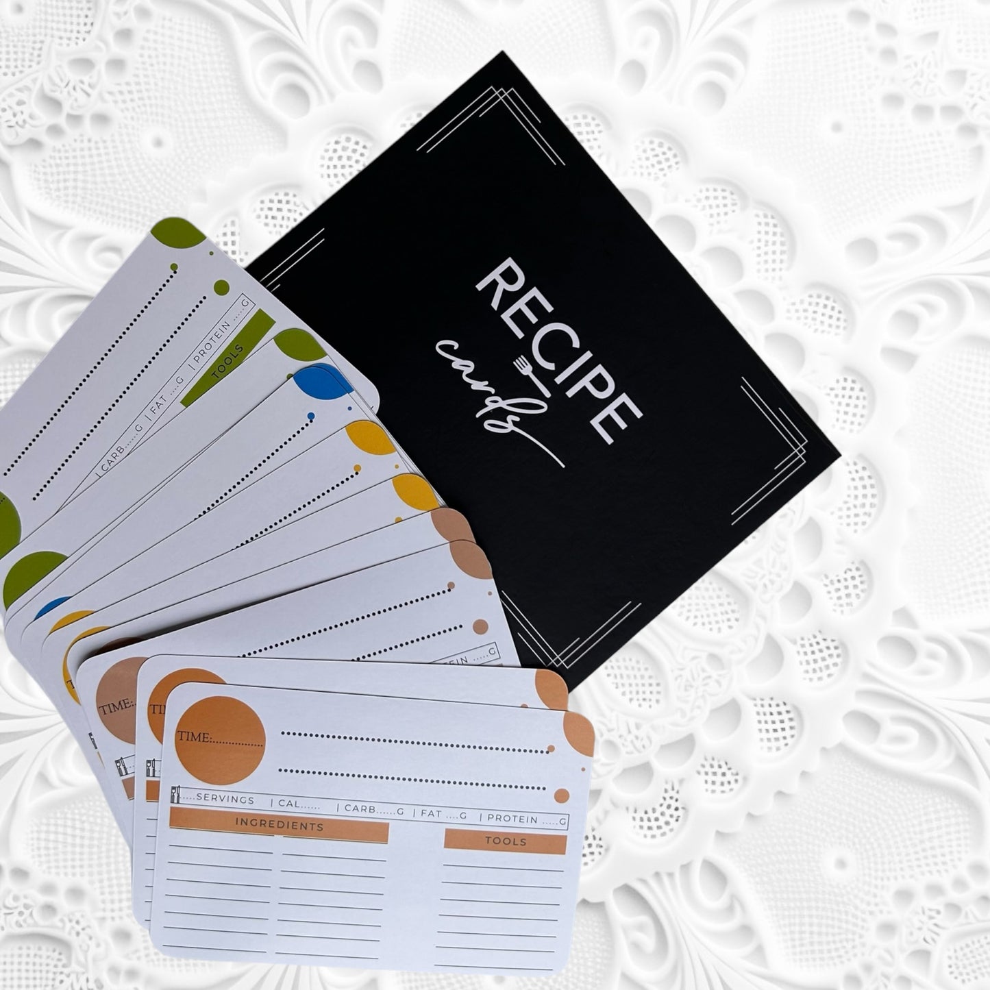 4x6 Double Sided Recipe cards and Box Set- 18 Meal Prep Cookbook flashcards & 17 Blank recipe cards and gift box set