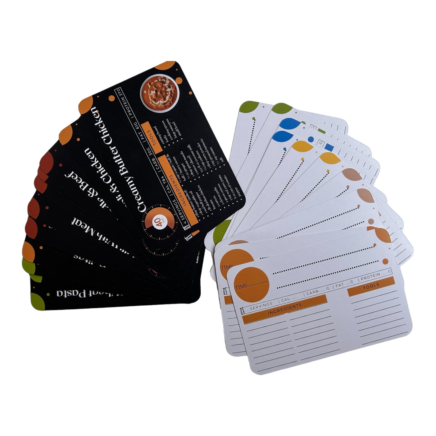 4x6 Double Sided Recipe cards and Box Set- 18 Meal Prep Cookbook flashcards & 17 Blank recipe cards and gift box set