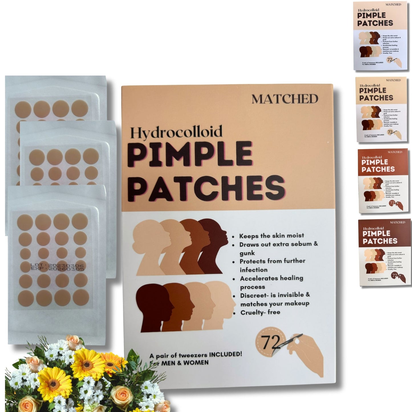 MATCHED Hydrocolloid Pimple Patches- Invisible Acne Patches for Face, 3 Sizes, 72-Count (MIA)