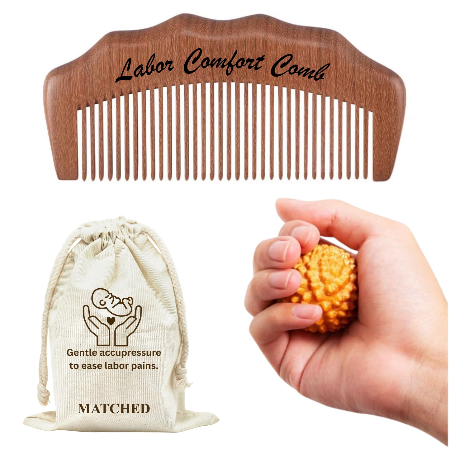 Labor Comb & Stress Relief Massage Ball- Wooden Labor comb for Pregnant Women, Delivery Essentials, Birthing Combs (Copy)
