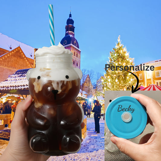 Bear Coffee Cup, Personalized Bear Glass Mug, Engraved Iced Coffee Cup with Straw, Cute Animal Coffee Mug, Custom Coffee Lovers Gift