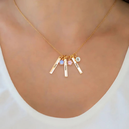 Personalized Mini Bar Necklace with Birthstone – Custom Engraved Name Pendant, Square Birthstone Jewelry Gift for Women