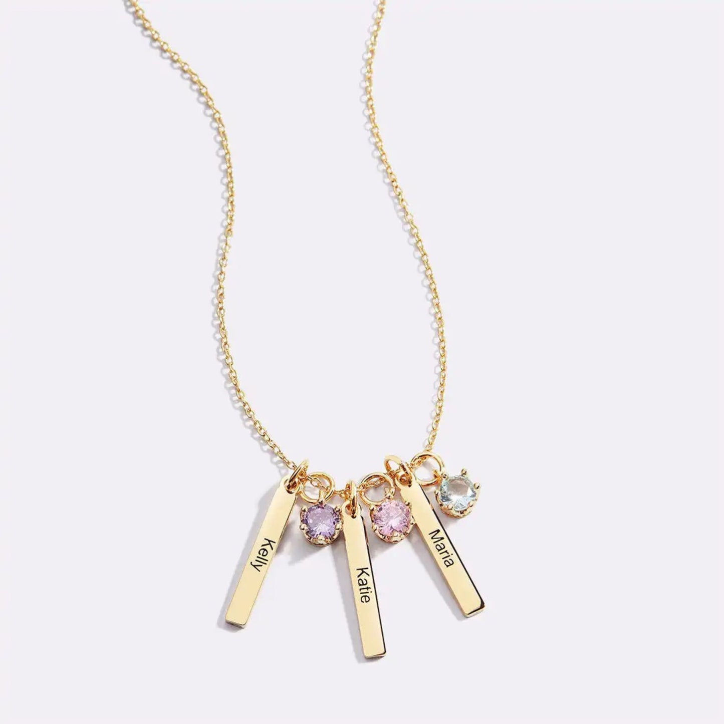Personalized Mini Bar Necklace with Birthstone – Custom Engraved Name Pendant, Square Birthstone Jewelry Gift for Women