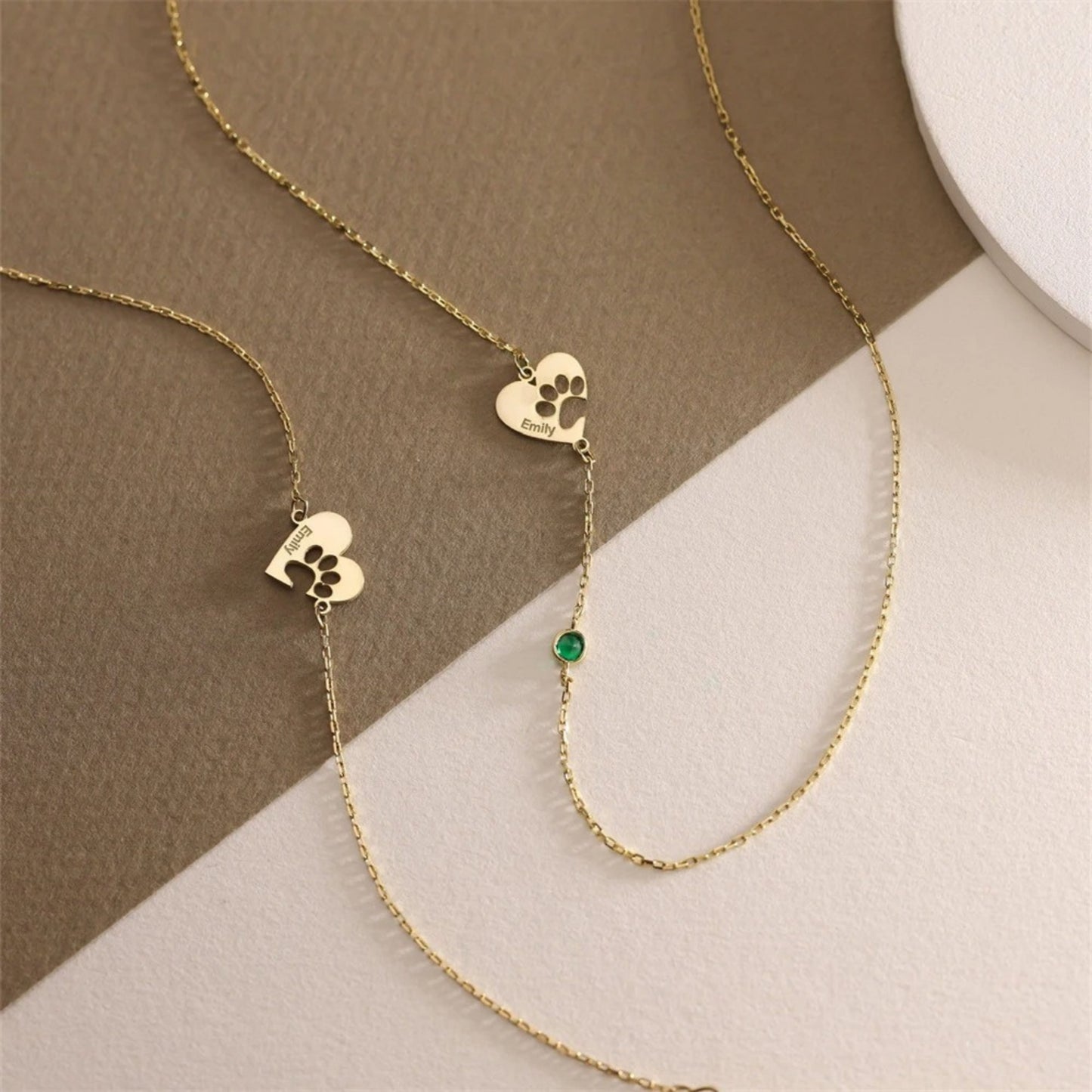 Personalized Paw Print Heart Necklace with Name & Birthstone – Custom Pet Lover Gift, Dog Cat Memorial Jewelry