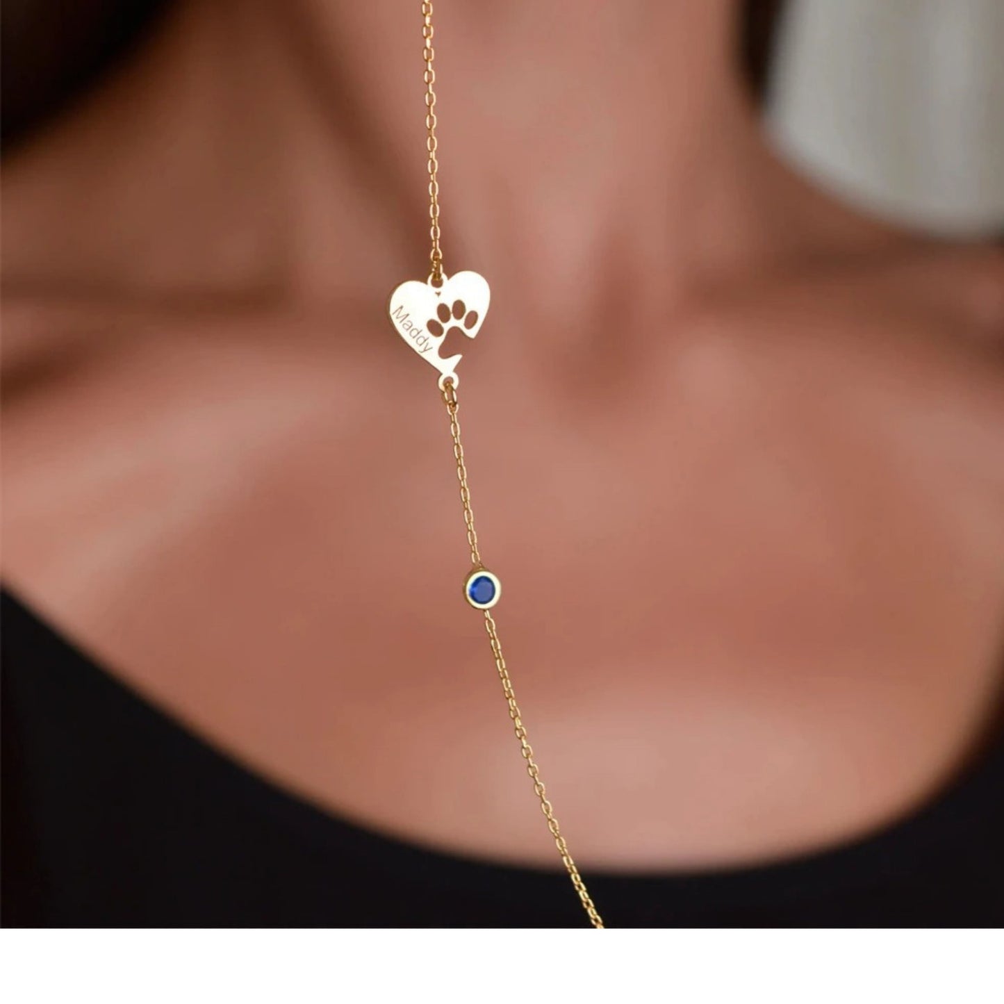 Personalized Paw Print Heart Necklace with Name & Birthstone – Custom Pet Lover Gift, Dog Cat Memorial Jewelry