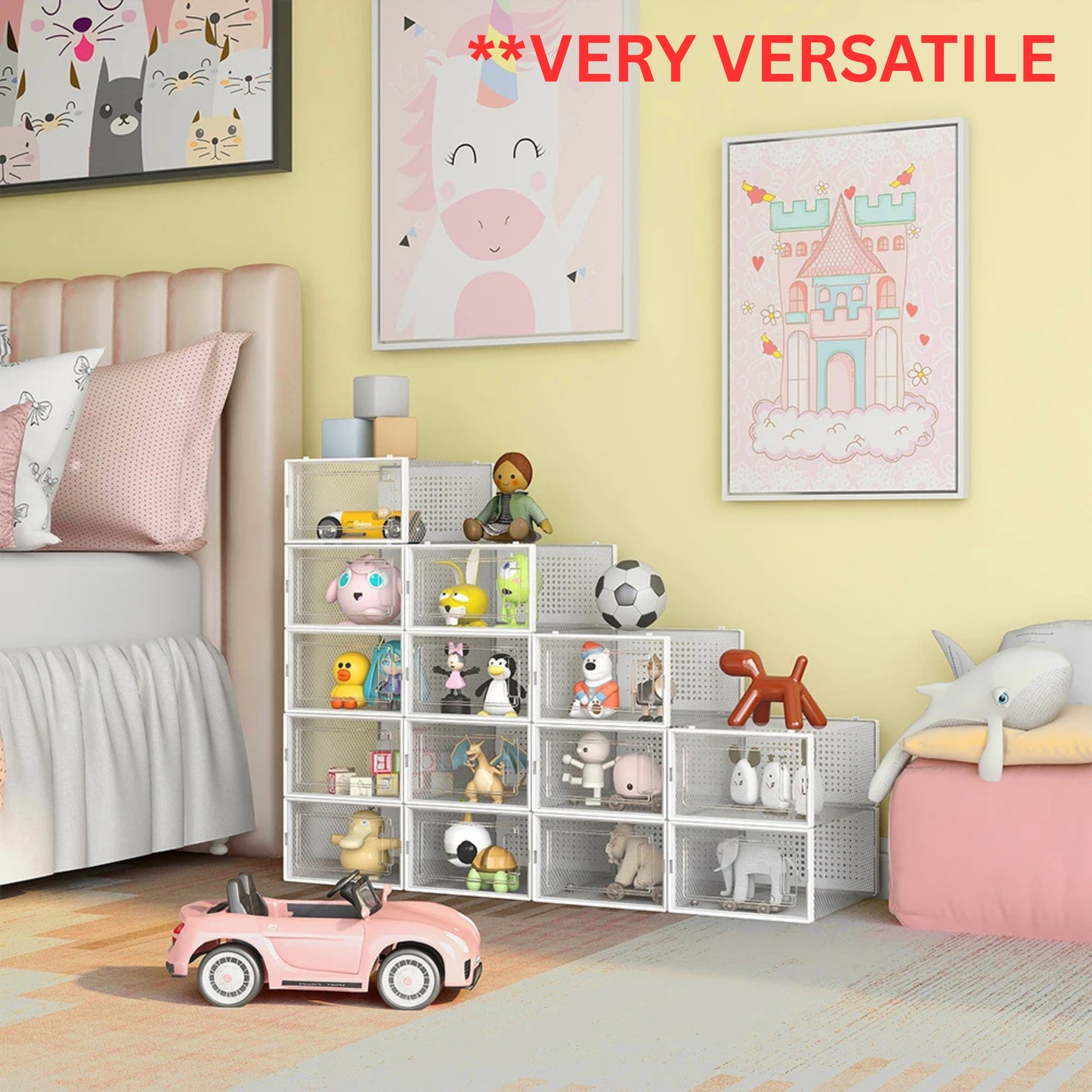 6 Pack Stackable Hat Organizers with Felt Hat Cleaning Brush | Clear Plastic Cap Storage Boxes 13.1x9.1x5.6 in + Horsehair Brush for Baseball & Cowboy Hat Dust Removal