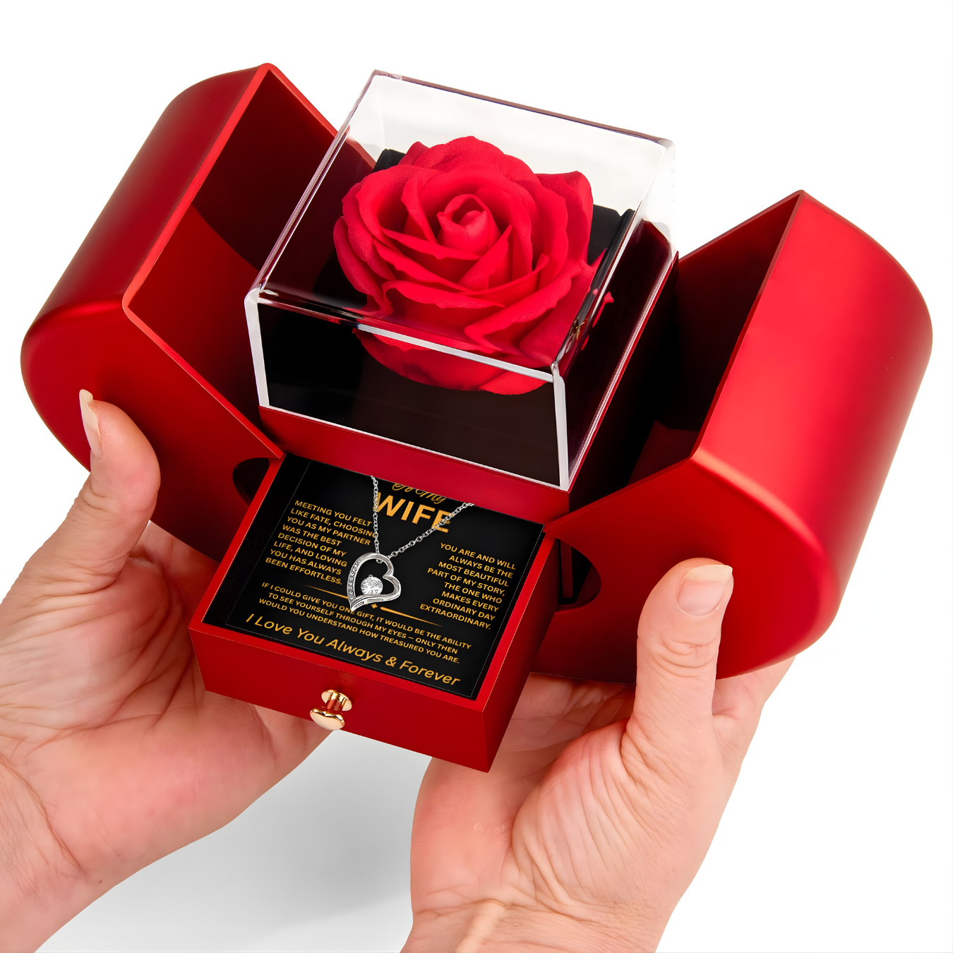 Necklace for wife, Preserved Real Red Rose Valentines Gift for Wife from Husband, Mothers Day Gift for Her