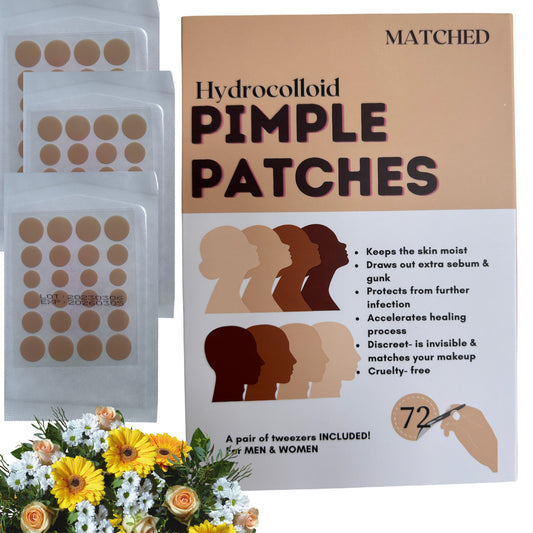 MATCHED Hydrocolloid Pimple Patches- Invisible Acne Patches for Face, 3 Sizes, 72-Count (MTL)